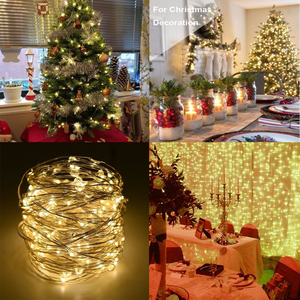 Bxroiu 2 X Fairy Lights Battery Operated,Silver Wire Chains 8 Mode 16Ft/5Meter 50 Leds Timer String Lights With Remote Control For Bedroom Christmas Party Wedding Decoration(Warm White)