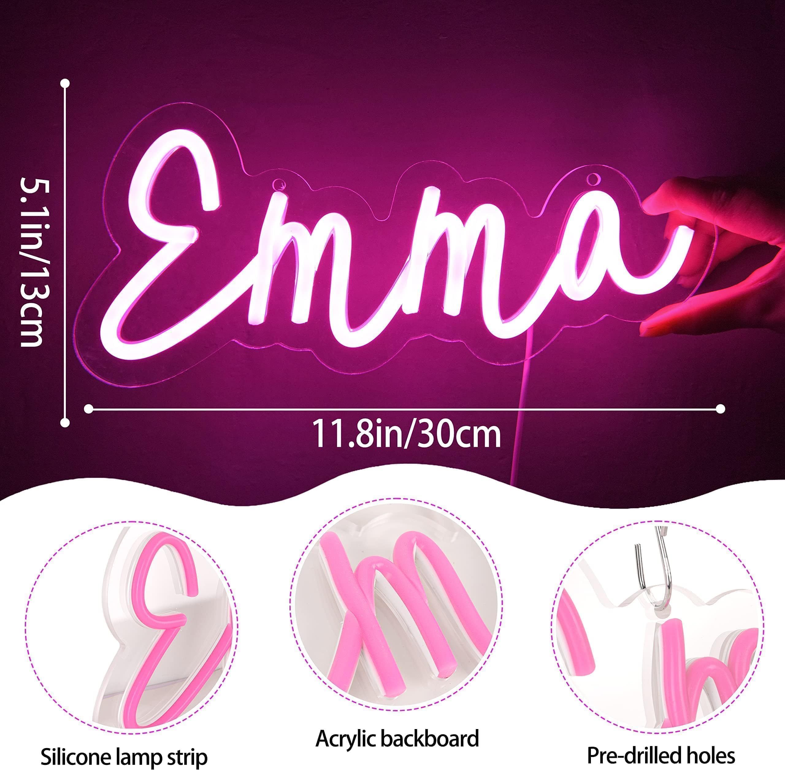 attneon Emma Neon Sign - LED Wall Decor Light, 11.8x5.1 inches, Pink, Model JTLD400