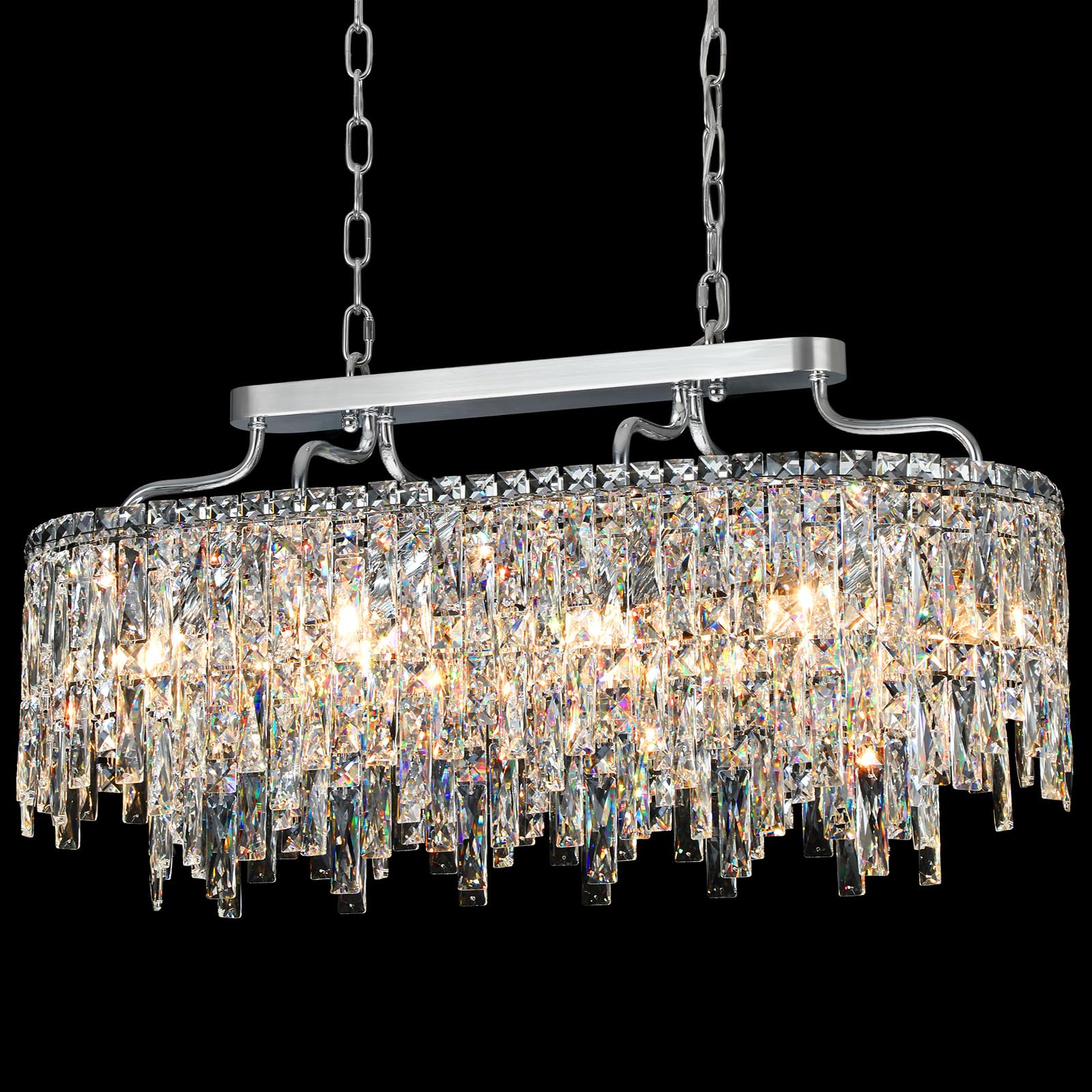 Nisidun 10 Light Crystal Chandelier | Chrome Oval-Shaped Crystal Chandeliers For Dining Room Light Fixture  32 Modern Ceiling Lighting Fixture For Dining Room Kitchen Island Bar