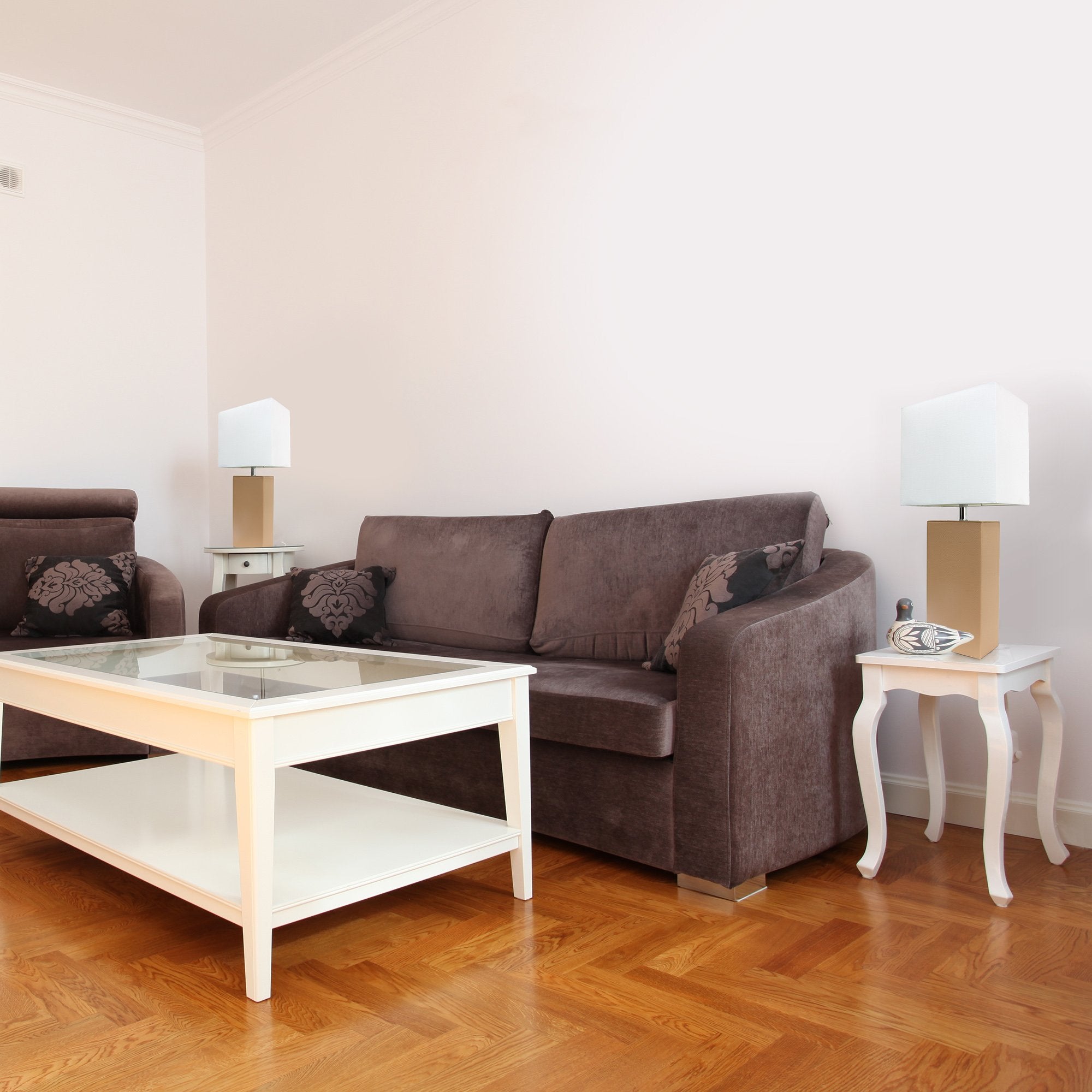 Elegant Designs Lc2000-Bge-2Pk 2 Pack Modern Leather Table Lamps With White Fabric Shades, Beige