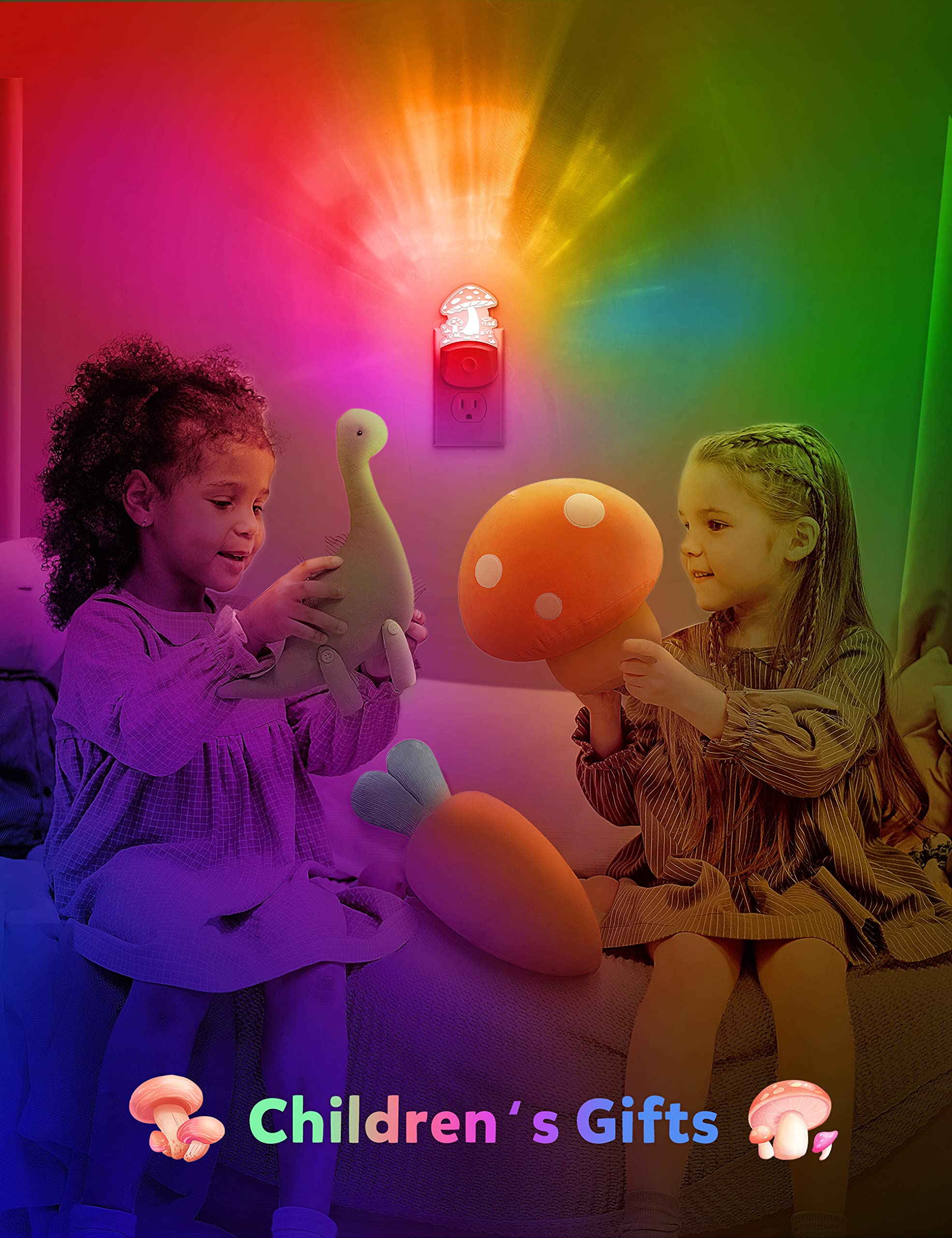 Mushroom Night Light [2 Pack], Plug In Lamp, 8 Color Changing Led Night Lights For Adults Kids Baby Children Nightlight Wall Mus