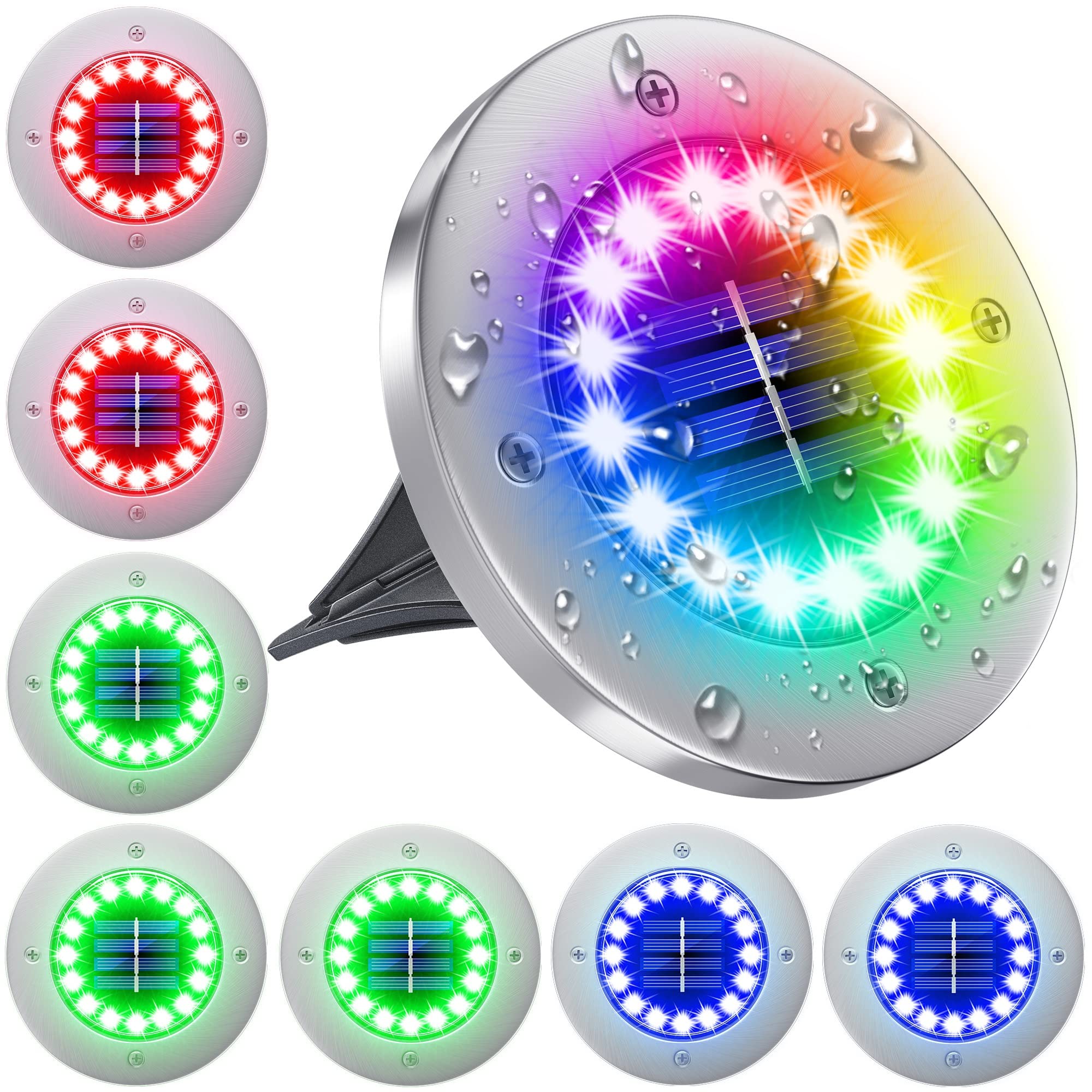 NFESOLAR Solar Lights Outdoor with 16 LEDs  8 Pack Bright Multi-Color Solar Ground Lights Outdoor Waterproof for Pathway Garden Yard Lawn Walkway Halloween Christmas Decorations
