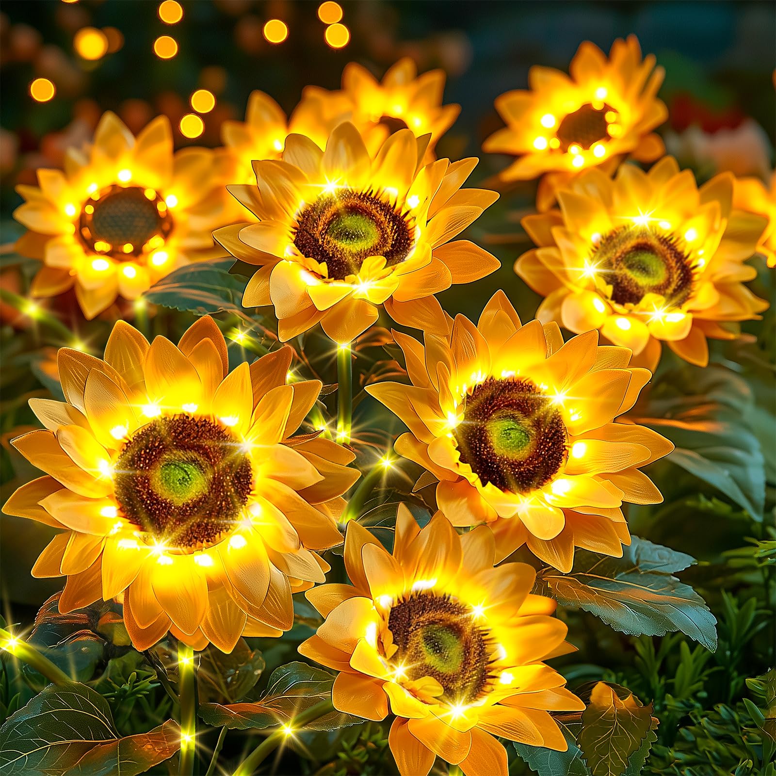NESSTU Solar Flowers Outdoor Waterproof: 3 Pack 9 Silk Sunflower Solar Lights with 800mAh Battery 12H Runtime - IP65 Auto On/Off