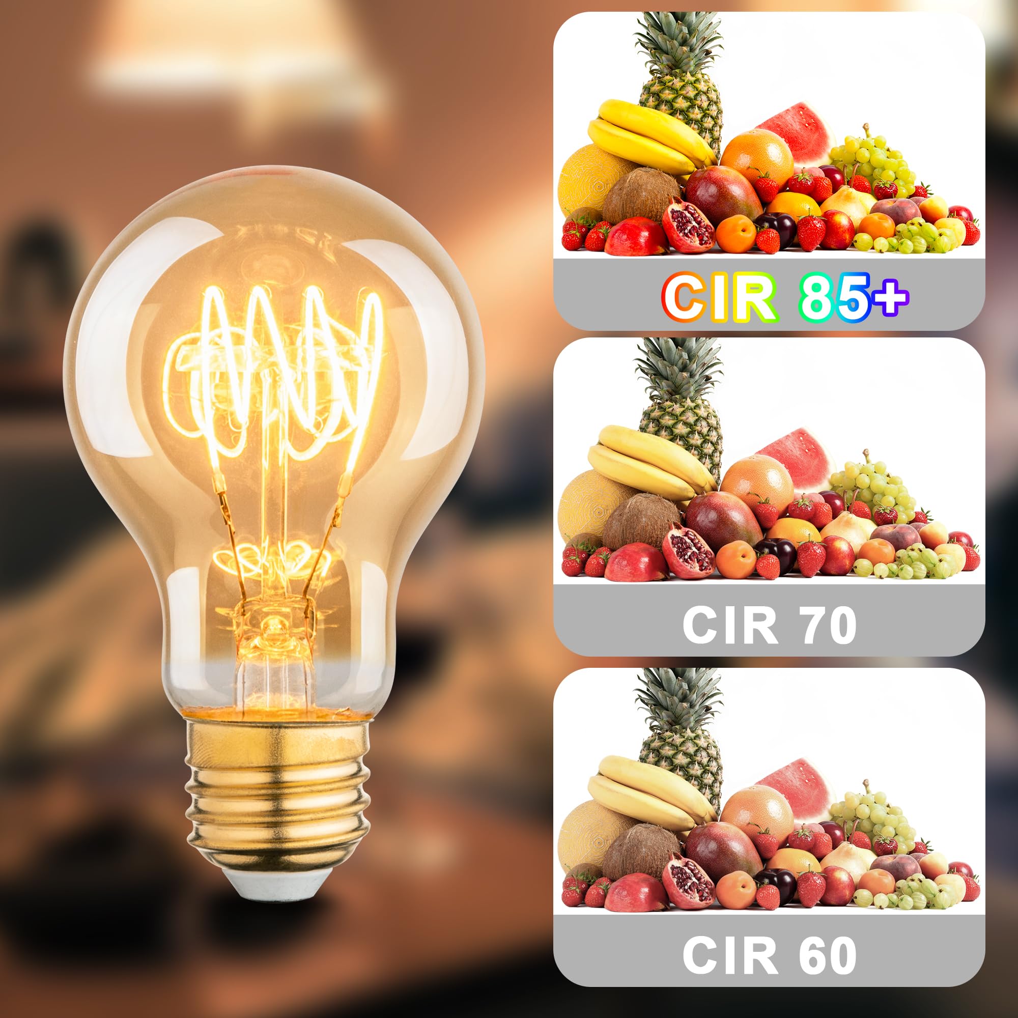 Vintage 6W Led Edison Bulbs, A19 Dimmable Edison Light Bulb, 2700K Warm White, Equivalent 60 Watt Incandescent Bulbs, Amber Old