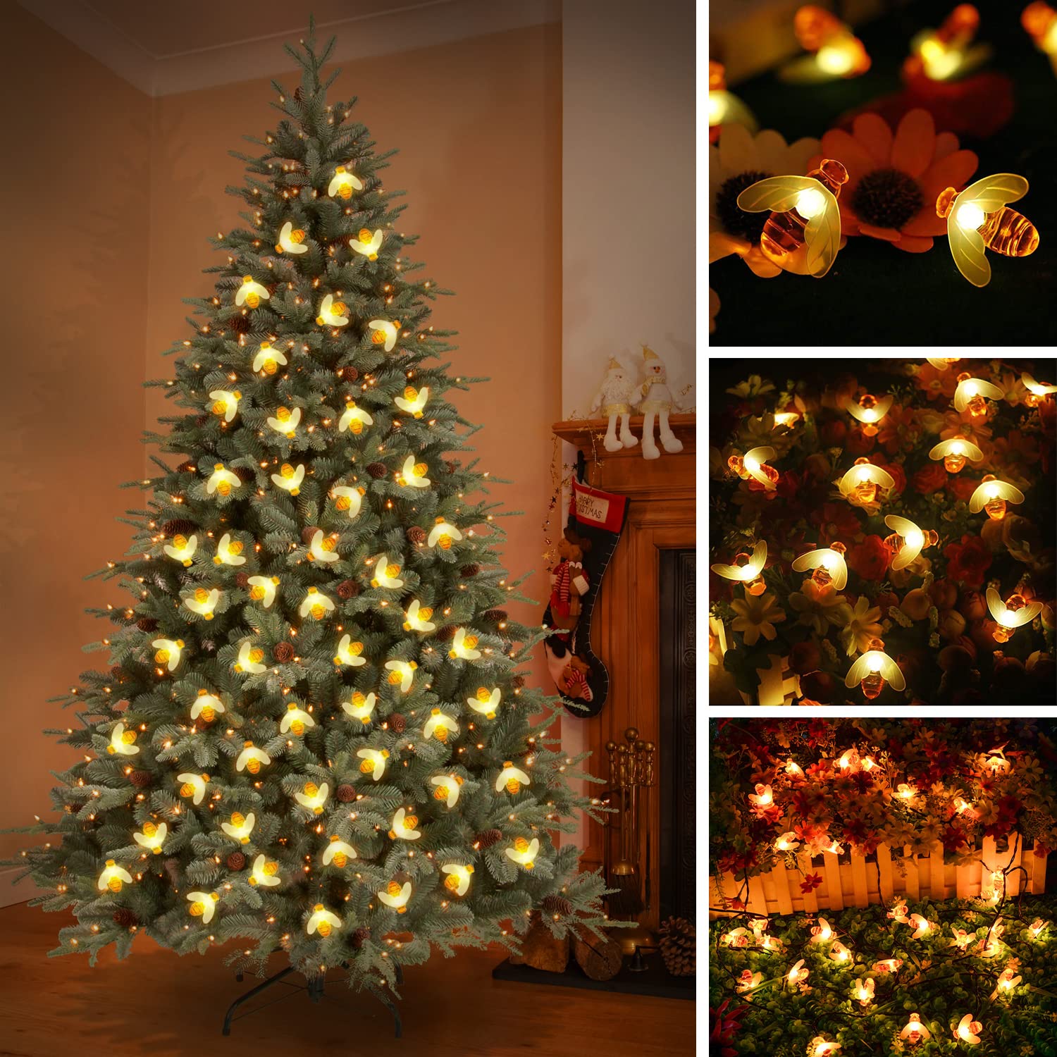 ITICdecor Solar Bee String Lights 50 LEDs, 8 Modes, Waterproof, Orange, 50L Bee Model SL-HBee-50L-US