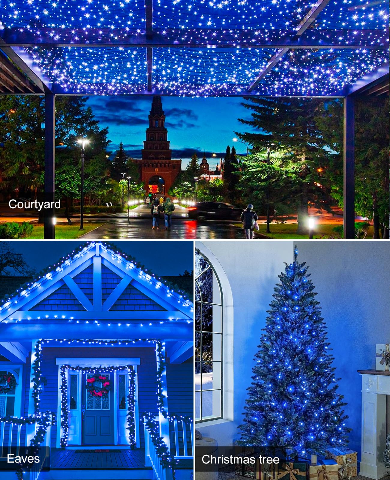 Xmasbokeh 157Ft 480 Led Christmas Lights Outdoor  Plug In Christmas Tree Lights Waterproof  8 Modes Green Wire Fairy String Light For Indoor Home Patio Tree House Holiday Decorations  Blue