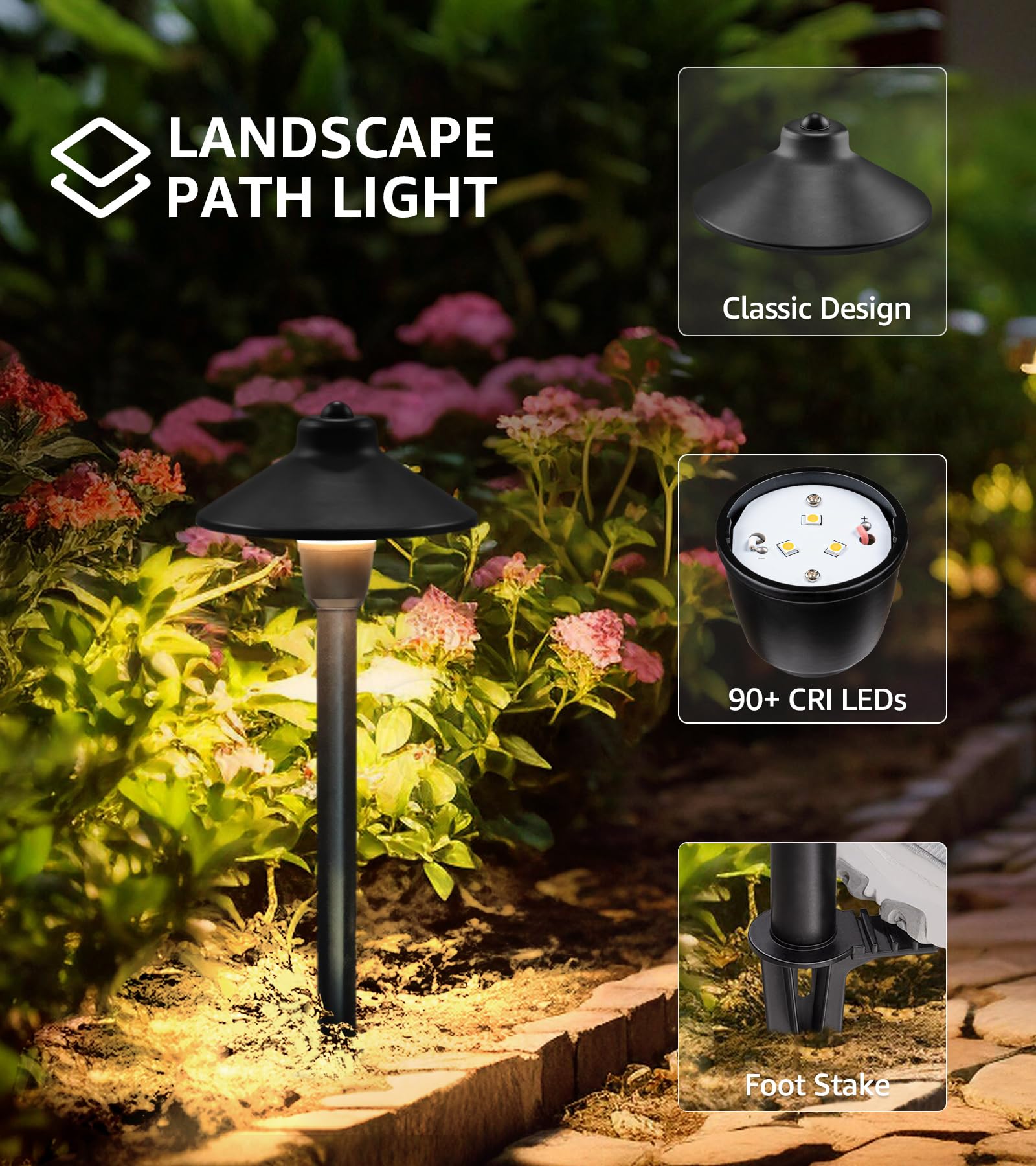 Sunvie Low Voltage Pathway Lights Led Landscape Lighting 3000K Low Voltage Landscape Lights Waterproof Landscape Path Lights 3W