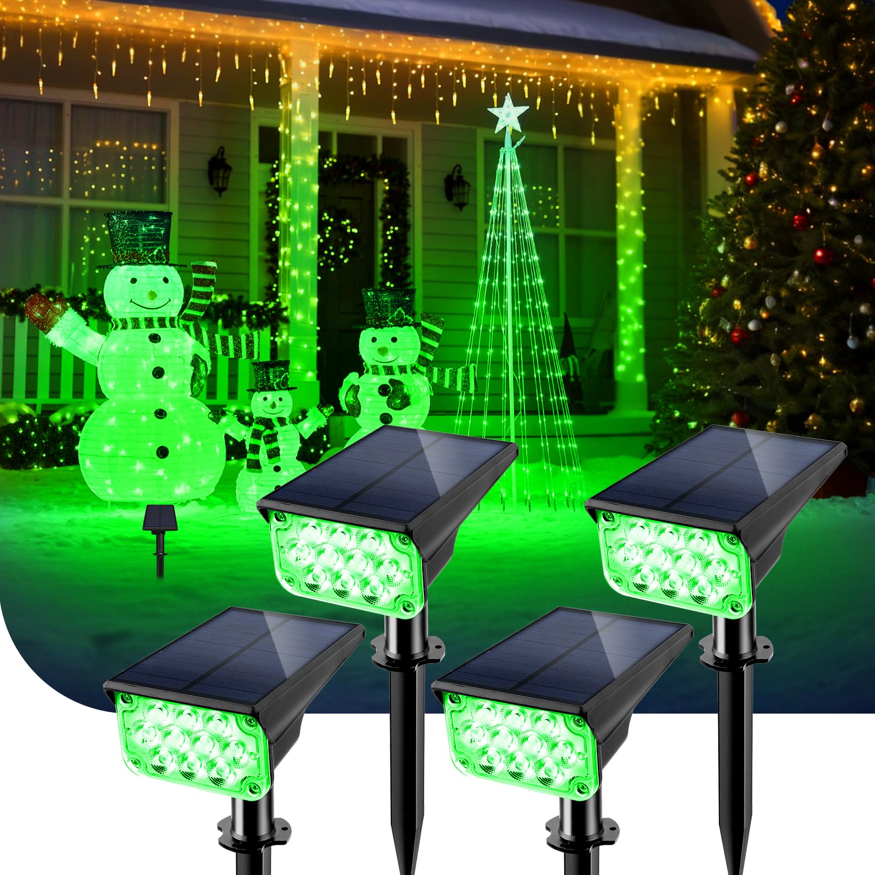 Crepow Christmas Green Solar Spot Lights, 20 Led Waterproof Landscape Lights, 4 Pack