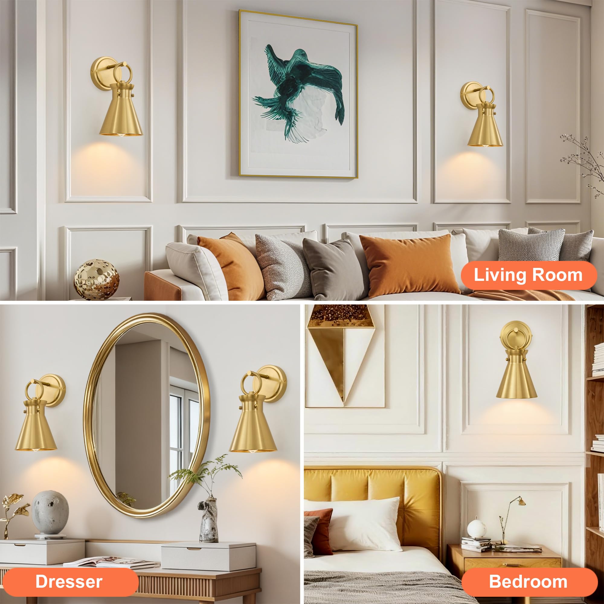 Gednbo Gold Wall Sconce For Bathroom  Modern Vanity Light Fixtures  Wall Mount Lighting Farmhouse Wall Lights With 6 Inch Metal Lampshade For Bedroom Living Room Mirror Kitchen (Gold Metal  1 Pack)