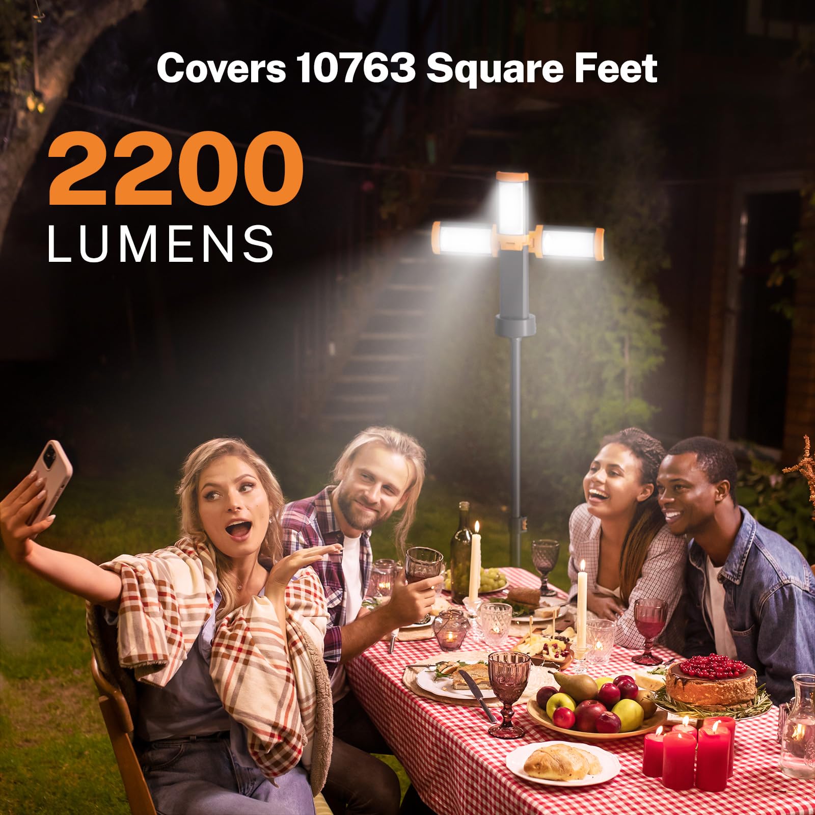 OGERY 10000mAh Rechargeable Camping Light with Tripod, 2200 Lumens, Orange, Model XQ-Z10, 6.5 ft Max Height, Cordless Work Light