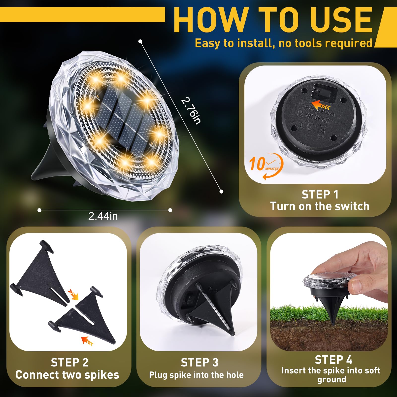 Fortulux Solar Ground Lights Solar Disc Light Outdoor Waterproof Landscape Lighting Garden Lights For Pathway  Yard  Deck  Lawn  Patio  Swimming Pool  Walkway(Warm  8Pack)