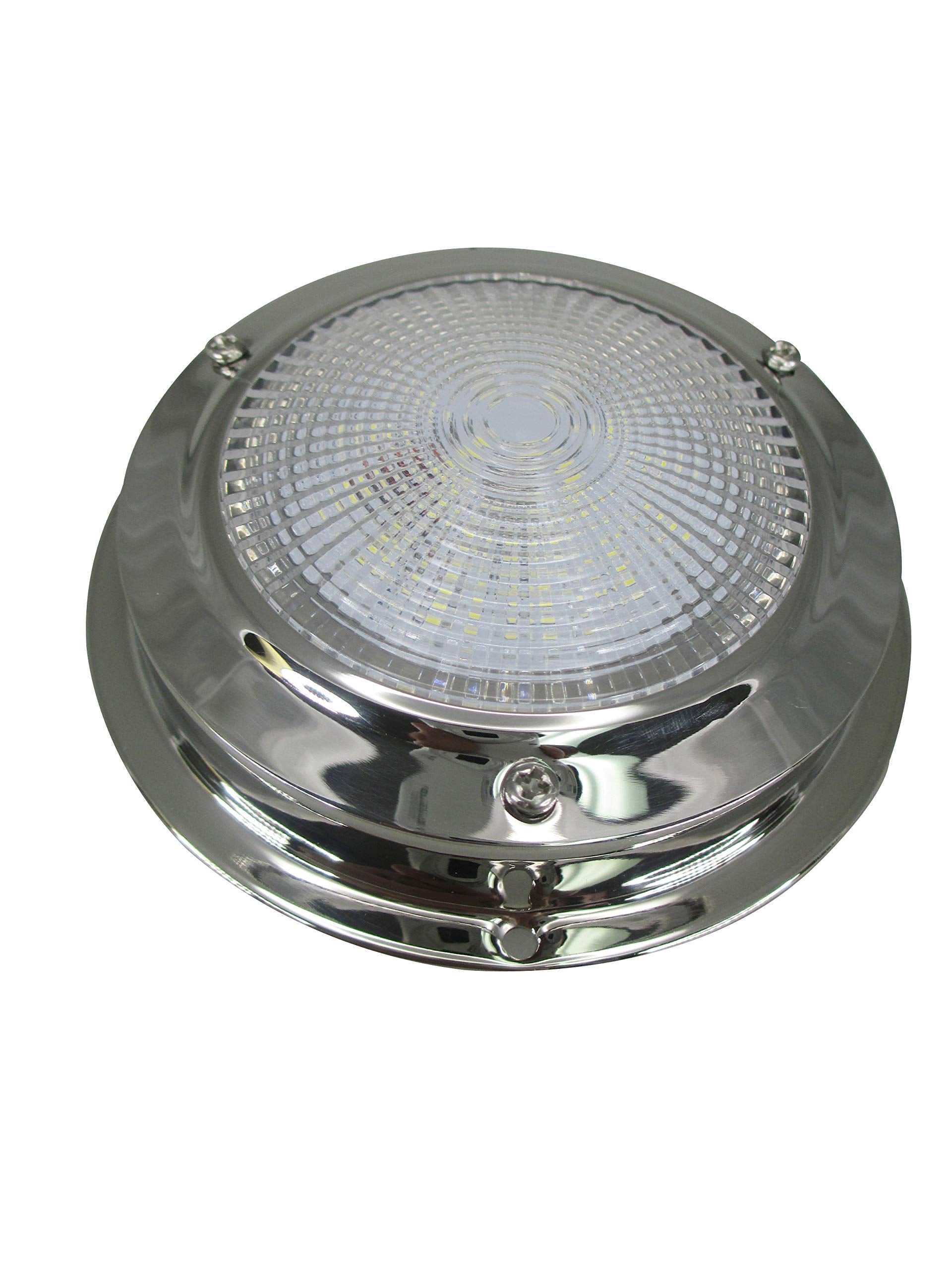 Pactrade Marine Dome Light 12V - 3-Inch Lens, Cool White Led | Stainless Steel Boat Light With Built-In Rocker Switch, Surface M
