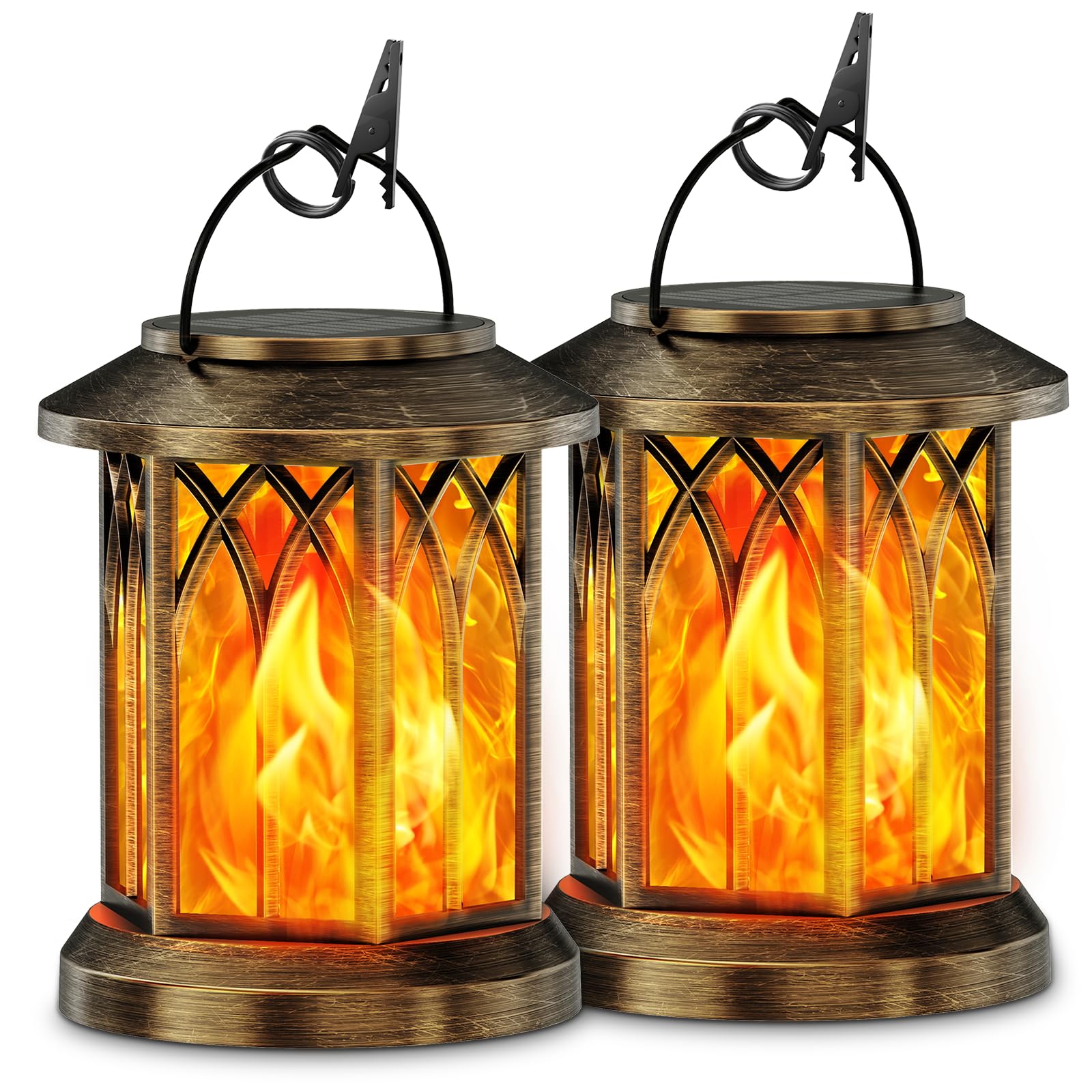 KOOPER Hanging Solar Lanterns Lights Outdoor Waterproof, Flickering Flames Solar Lantern Lights Outdoor, 2 Pack Solar Hanging Li
