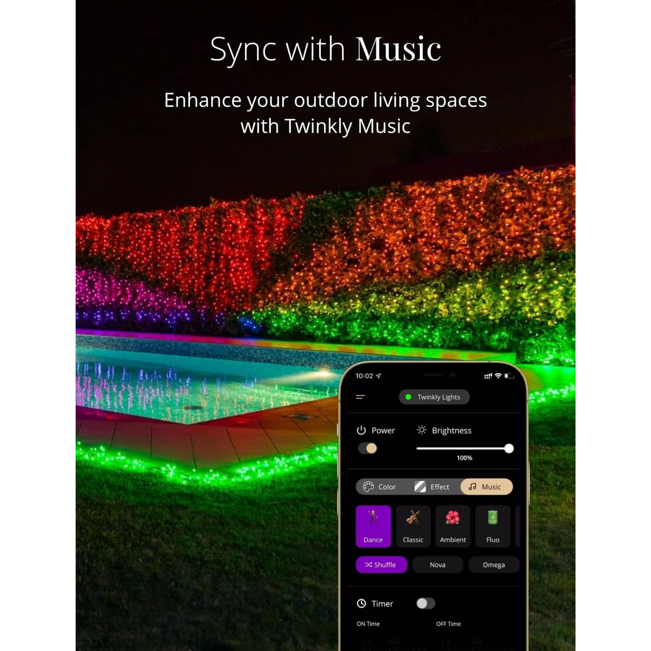 Twinkly 400 LED RGB+White Light String, 105ft Smart Outdoor/Indoor Lights, Mappable, Compatible with Alexa & Google Home, Green Wire
