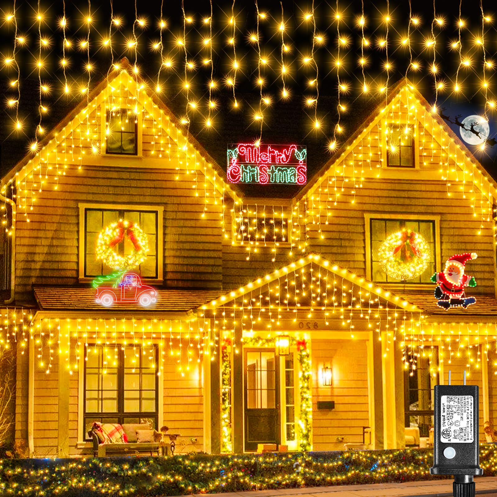Icicle Lights for Outside  66FT 640 LED Icicle Christmas Lights Outdoor with Waterproof 8 Modes  Plug in Connectable String Twinkle Light for Indoor House Yard Patio Wedding Decorations  Warm White