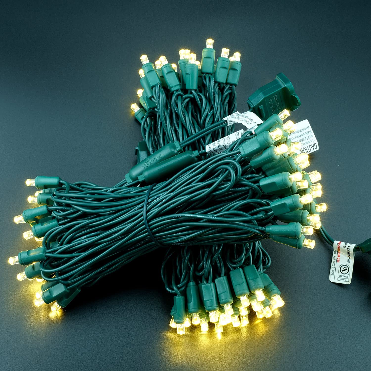 Yuletime Warm White 5Mm Led Christmas Lights, 50 Ft 100 Count 6'' Spacing One-Piece High Waterproof Wide Angle Ul Certified Stri