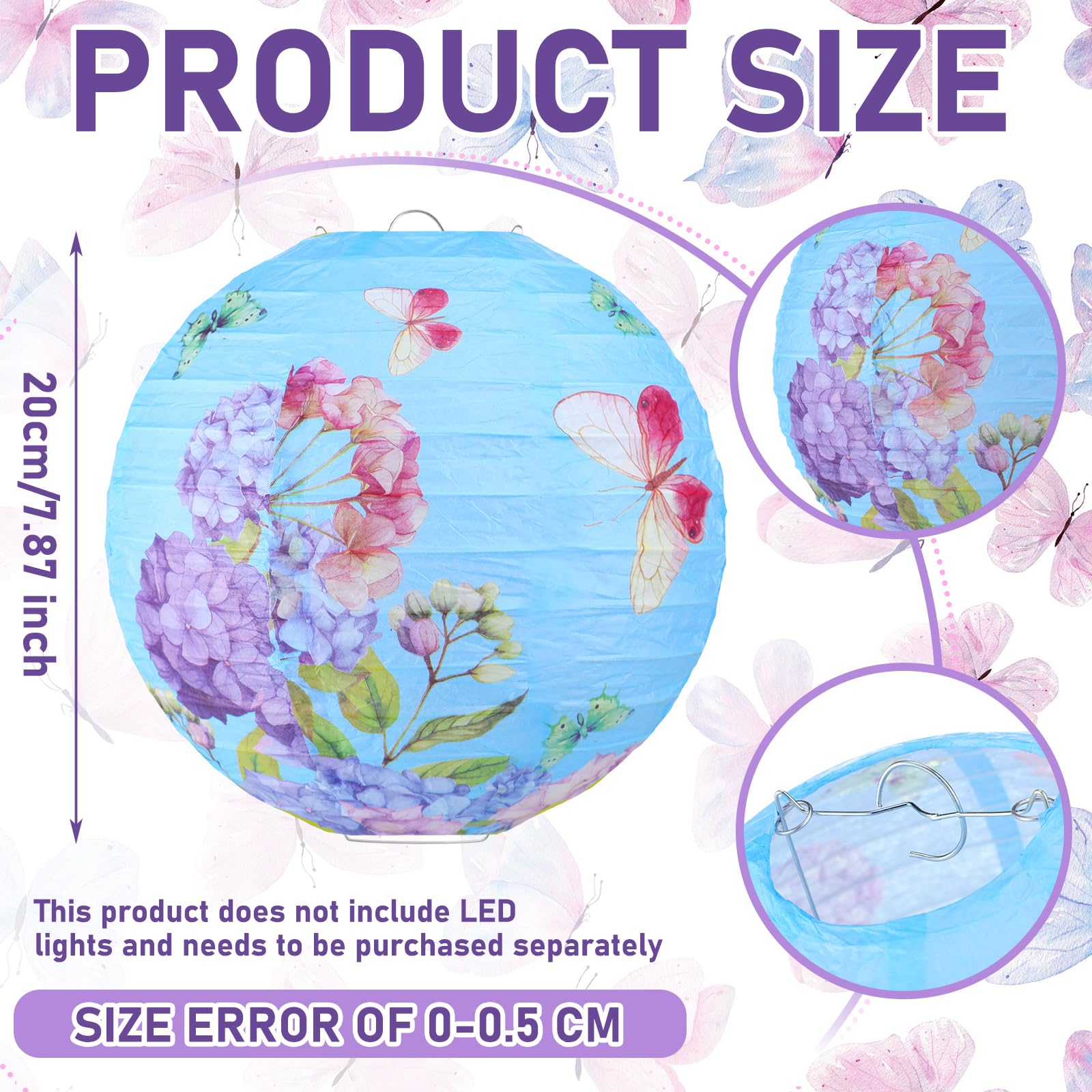 Panelee 12 Pcs Butterfly Floral Paper Lanterns Party Decorations 8 Inches Hanging Round Pink Purple Flower Paper Lanterns For Su