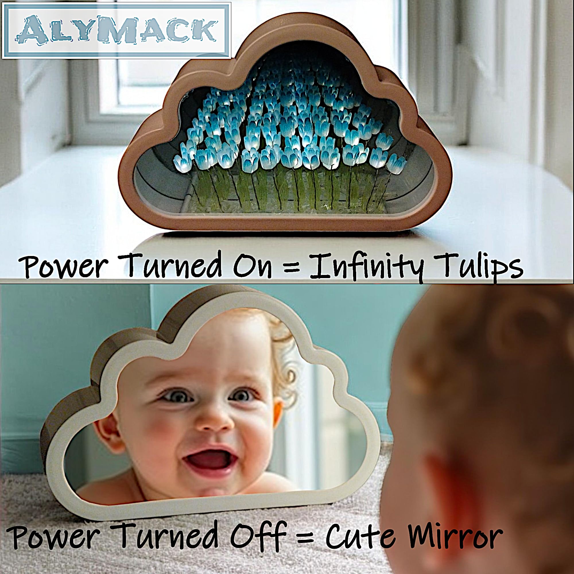 ALYMACK Tulip Lamp - Infinity Mirror Night Light, AA Battery Powered, Blue, Model AM2, Plastic Material