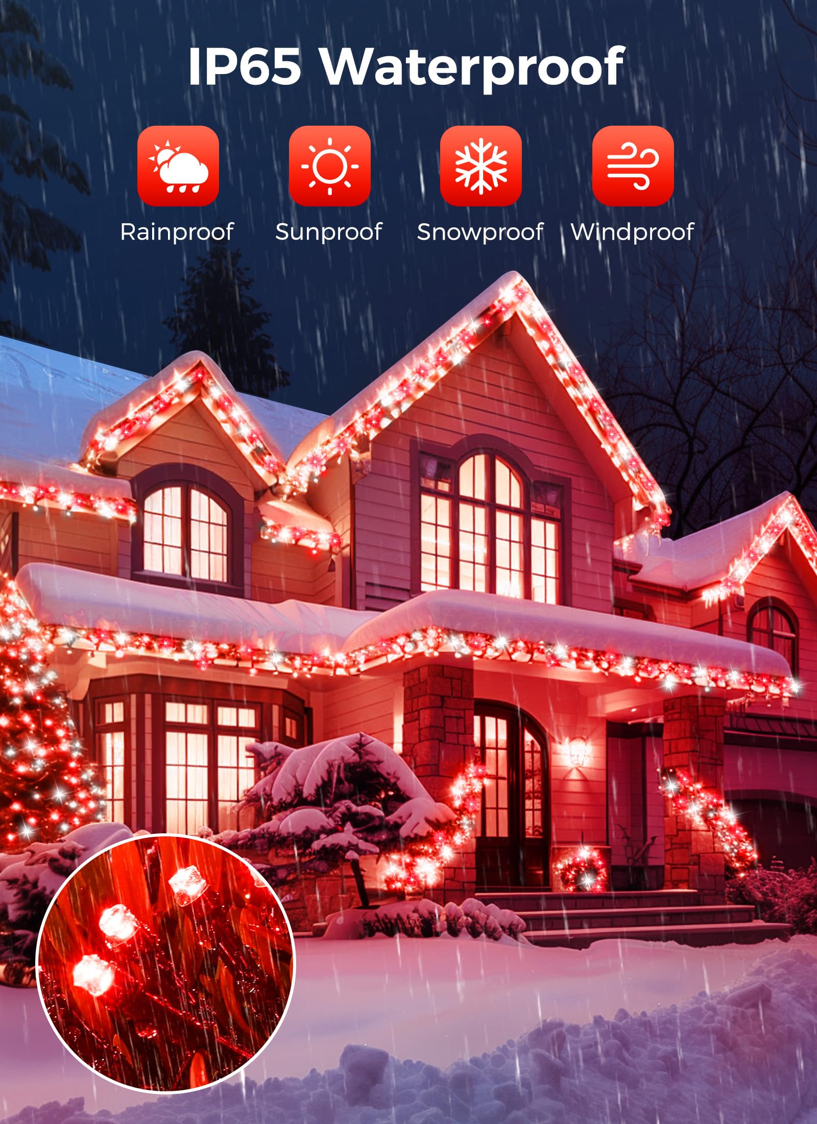 Minetom Solar Christmas Lights Outdoor Waterproof, 2 Pack Total 80Ft 200 Led Solar Lights With 8 Modes, Solar Christmas Outdoor Decoration, Solar String Lights For Outside House Tree,Red & Pure White