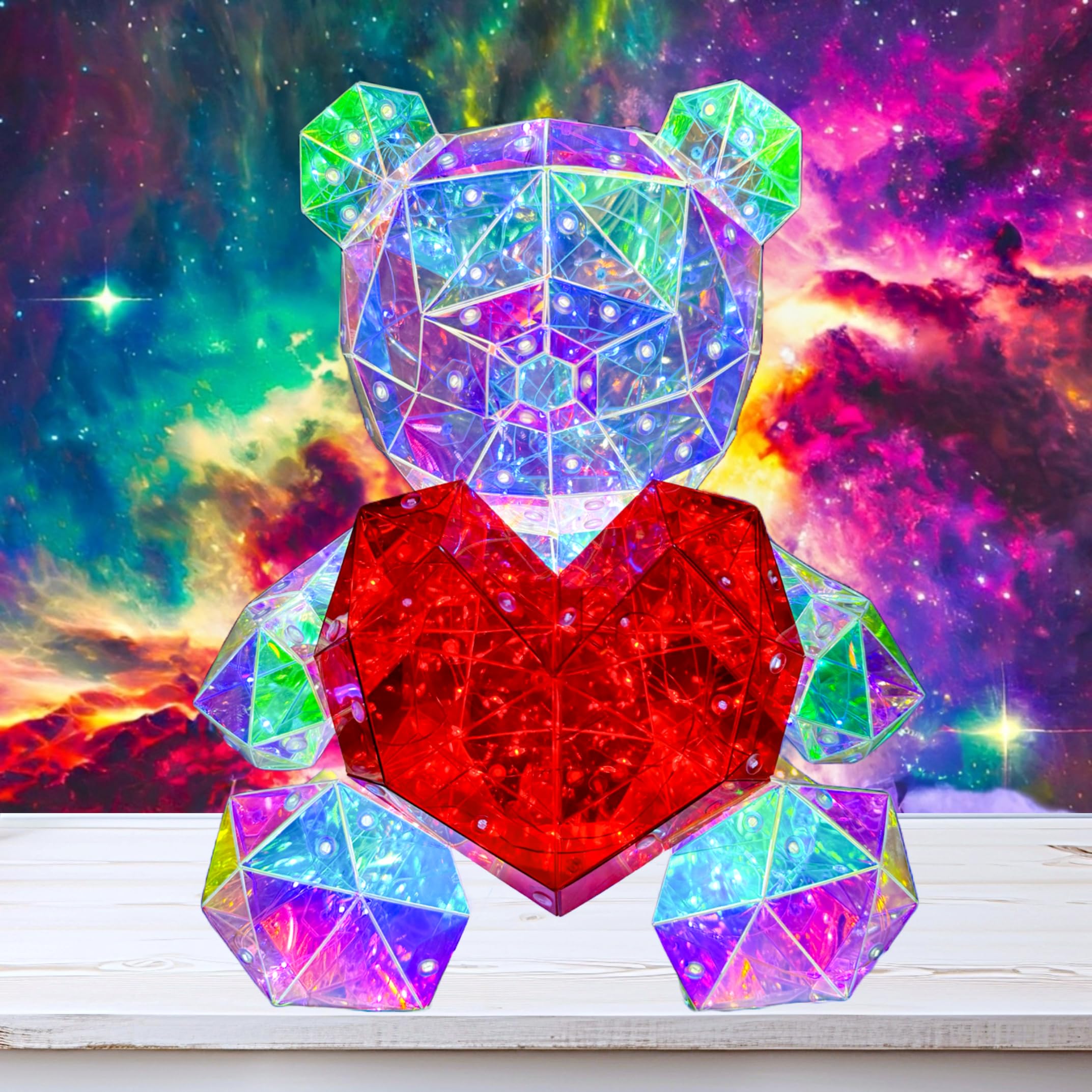 In His Name LED Teddy Bear Night Light with Red Heart, Multicolor, Plastic, Ideal for Kids Room and Nursery Decor
