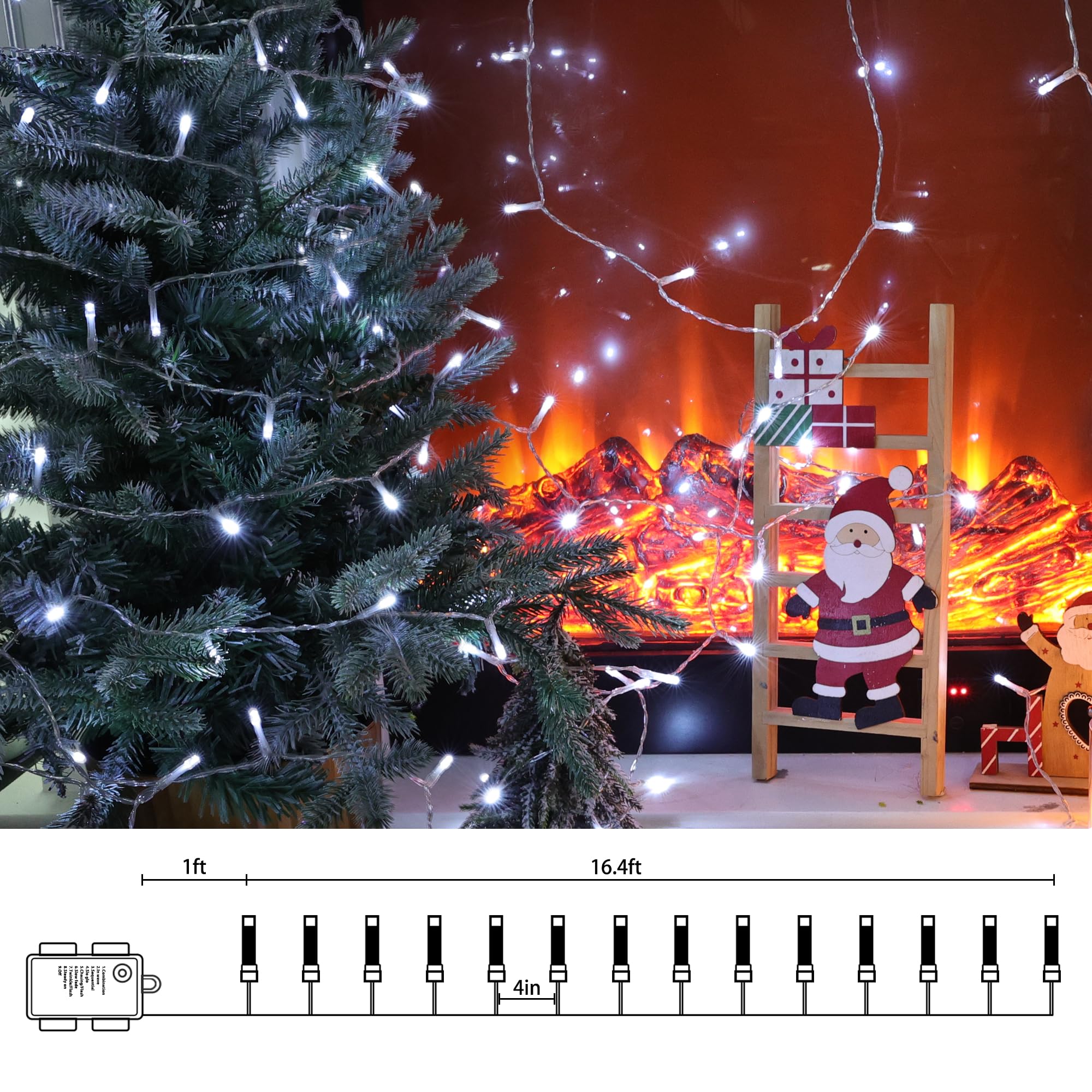 Lomotech Battery Operated Christmas Lights - 2 Pack Total 33Ft 100Leds String Lights 8 Modes Waterproof With Timer For Home  Garden  Party  Holiday  Tree Decoration (Clear Wire  Warm White)