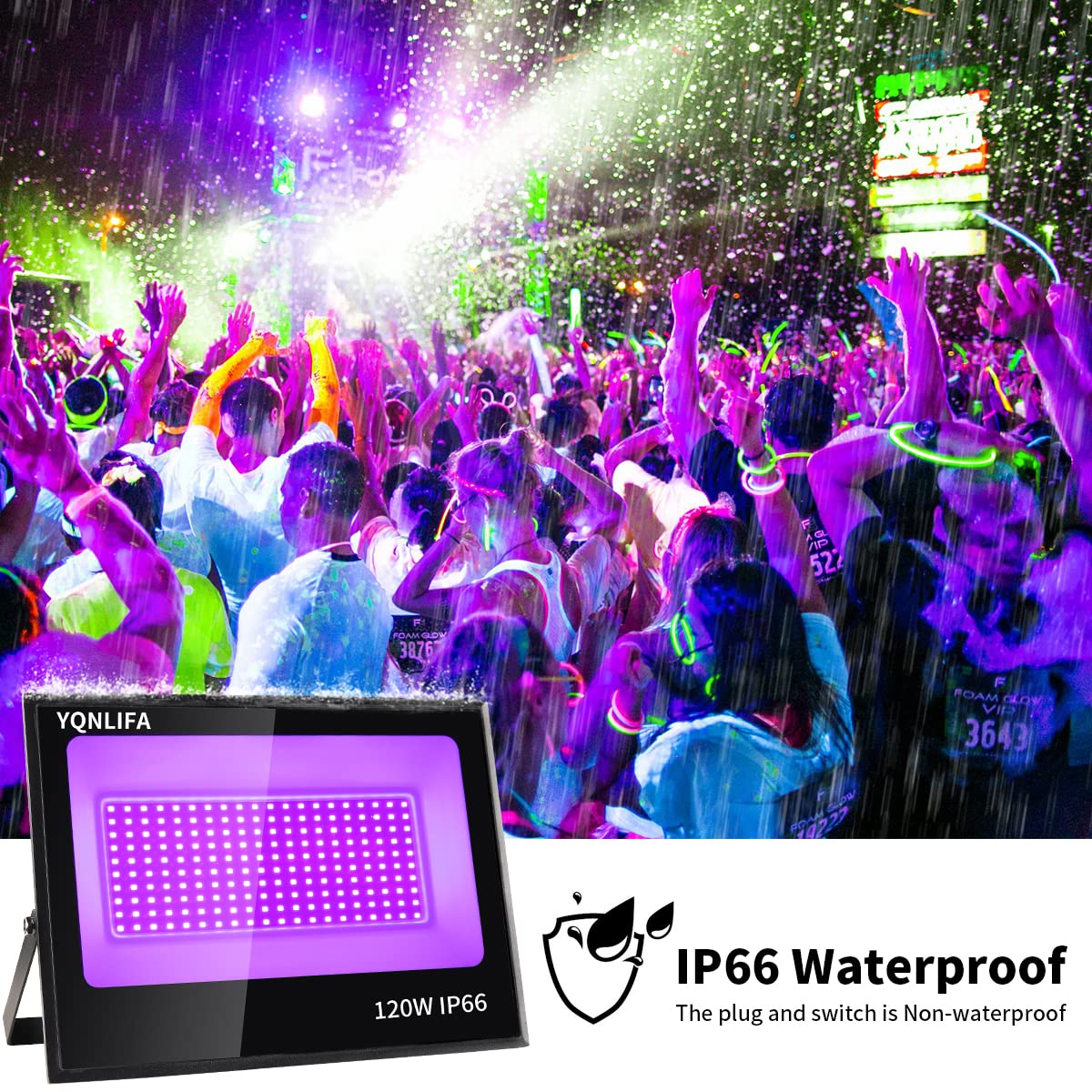 120W Led Black Lights, Blacklight Flood Light For Halloween Decorations, Ip66 Waterproof Black Lights For Black Light Party, Sta