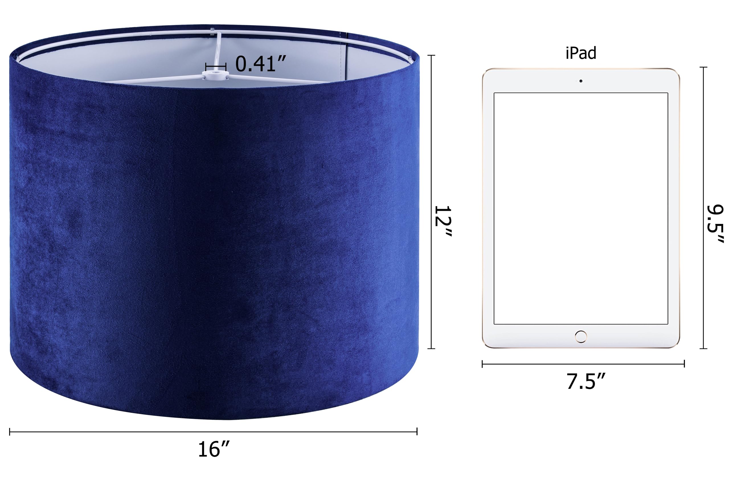 Go&So Large Drum Lamp Shades Set Of 2 Blue Velvet Lampshade 16''Top?16''Bottom?12''High(Spider) Modern Lamp Shades For Table Lam