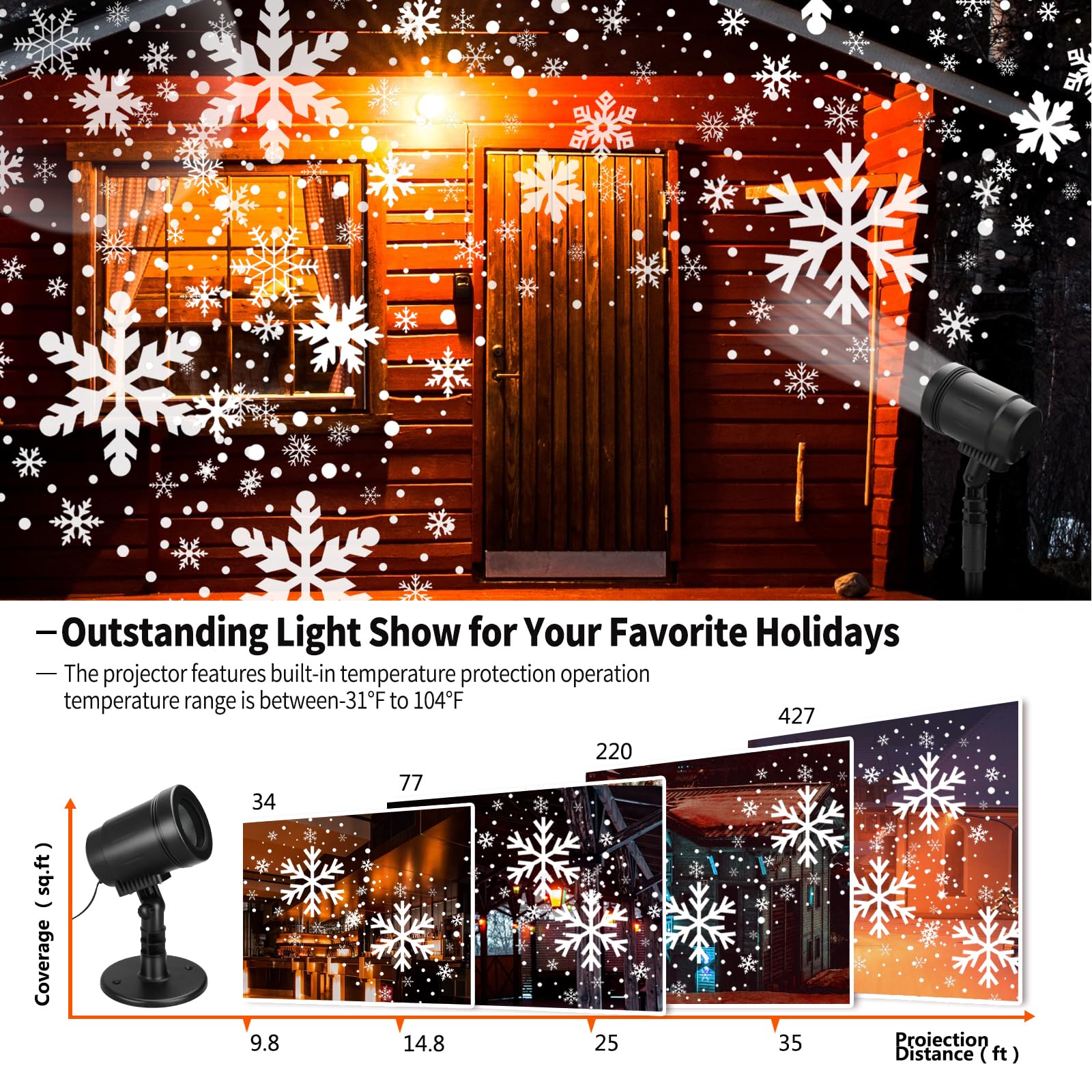 Christmas Projector Lights Outdoor, Outdoor Christmas Decorations, Snow Holiday Projector Lights, Waterproof Led Snowflake Lights, Xmas Decoration For House, Yard, Wall, Outdoors And Indoors