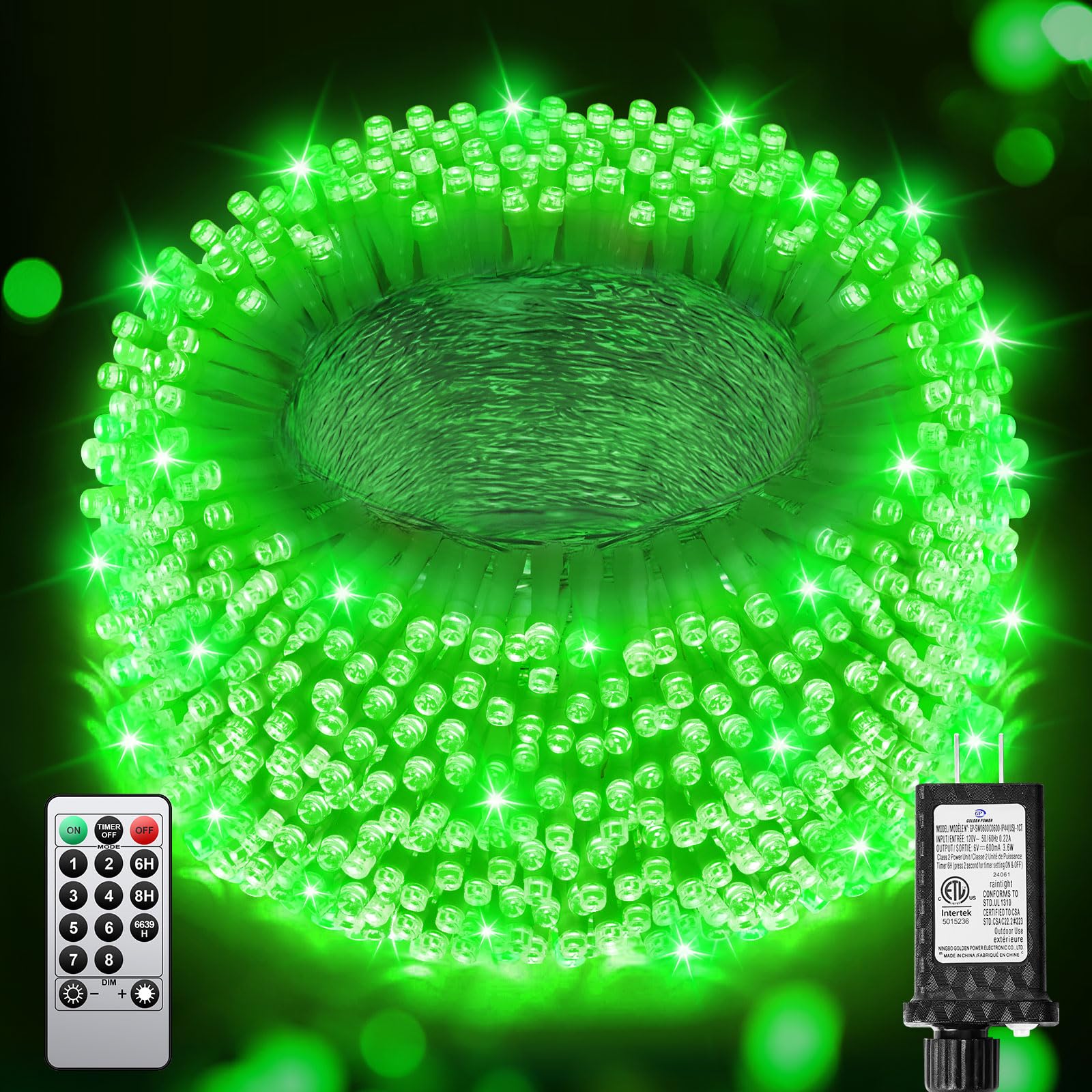 JIXXULVU LED Christmas Lights, 355FT 900LED, Waterproof, 8 Modes, Dimmable, Green, Model 300L
