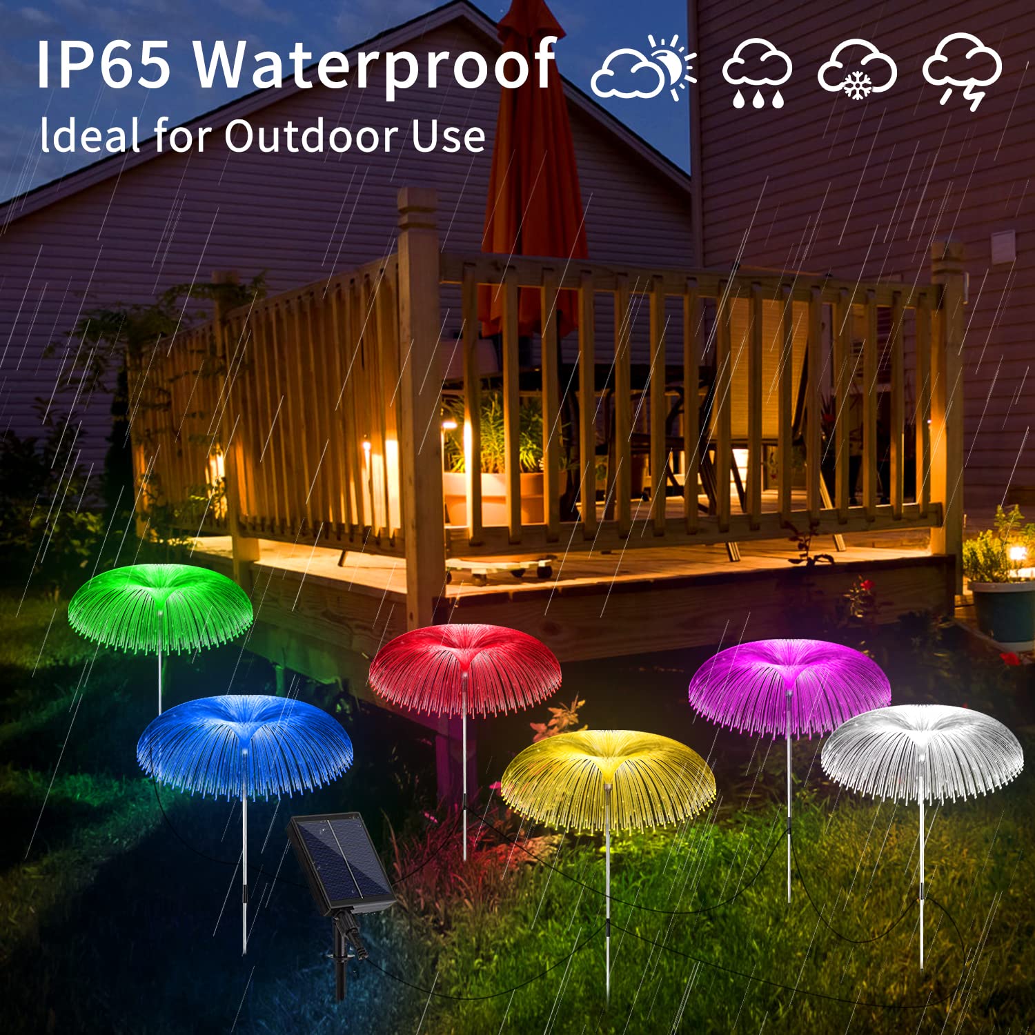 Axafnev Solar Lights - 6 Pack Multicolor Jellyfish Outdoor Lights, Waterproof Garden Decor, Model GX-6