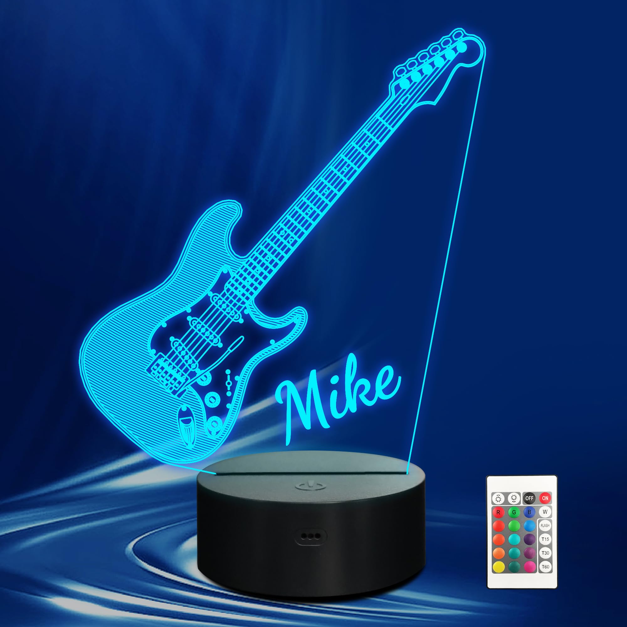 CoolGift Mart Personalized Guitar Night Light (Acoustic/Electric), Customized 3D LED Optical Illusion Lamp with Remote Control a