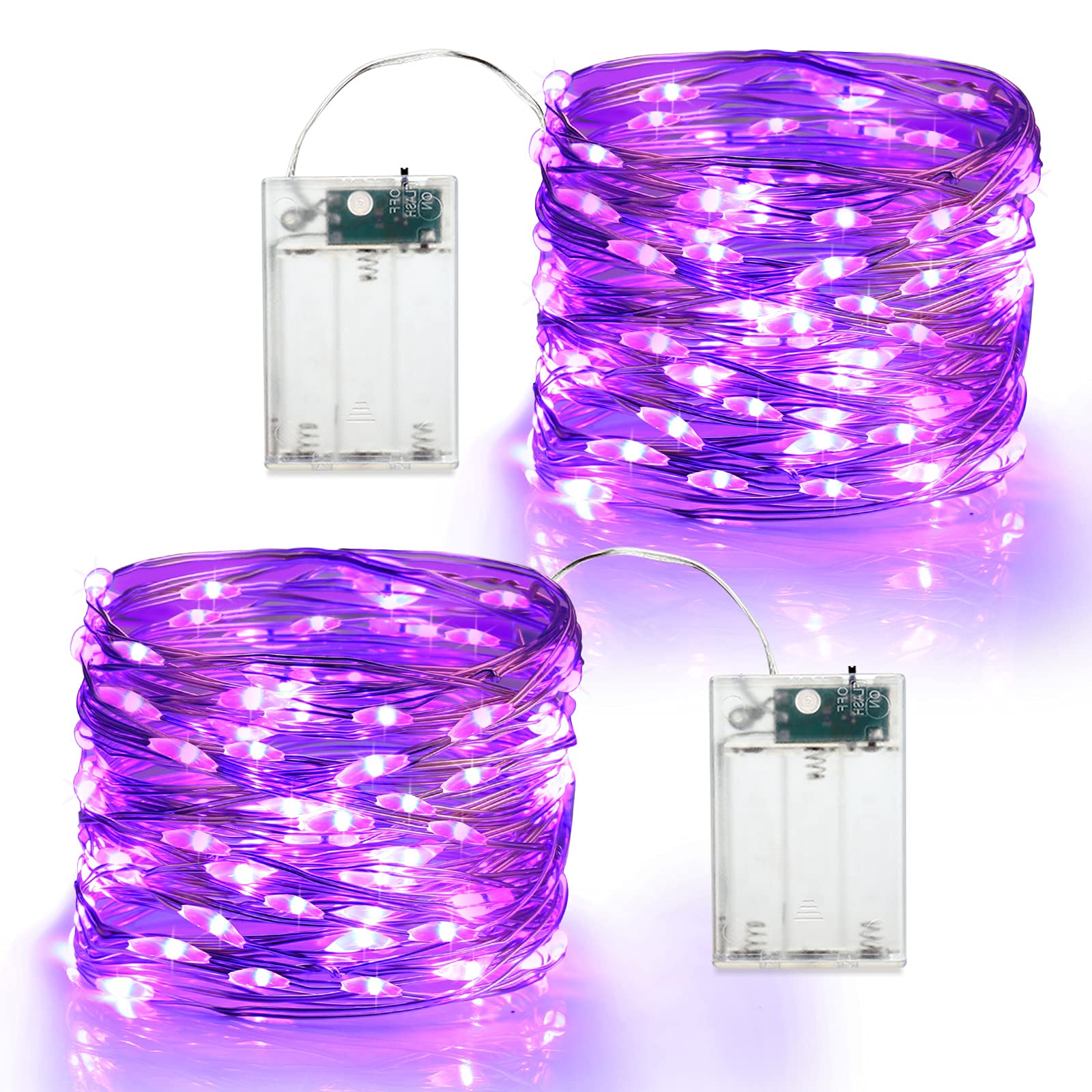 BrizLabs Purple Halloween Lights, 19.47ft 60 LED Purple Fairy Lights, 2 Modes Battery Halloween String Light, Indoor Silver Wire Halloween Twinkle Lights for Halloween Themed Party Carnival Decoration