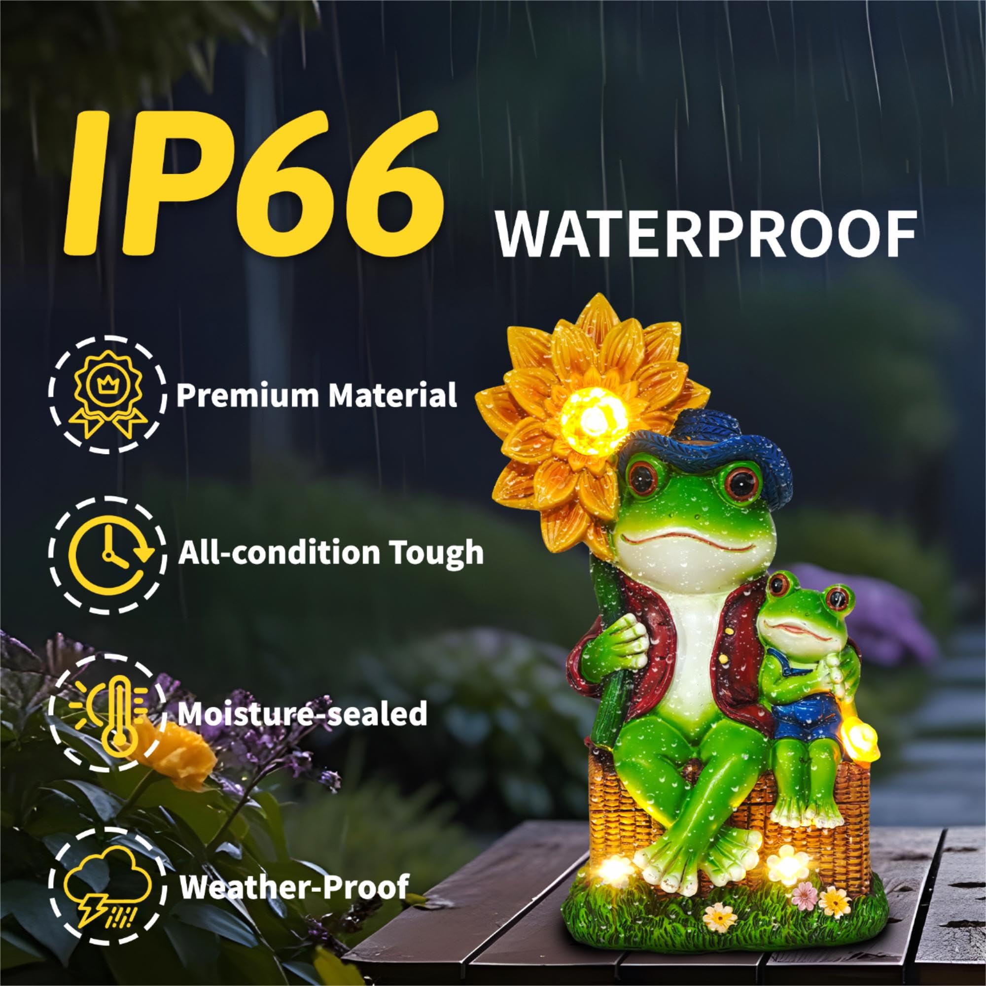 CFFOWNUG Outdoor Frog Garden Decor, 9in  Resin Yard Decoration, Funny Solar Frog with Sunflower Light, Model CF-FLOG001, Frog Color