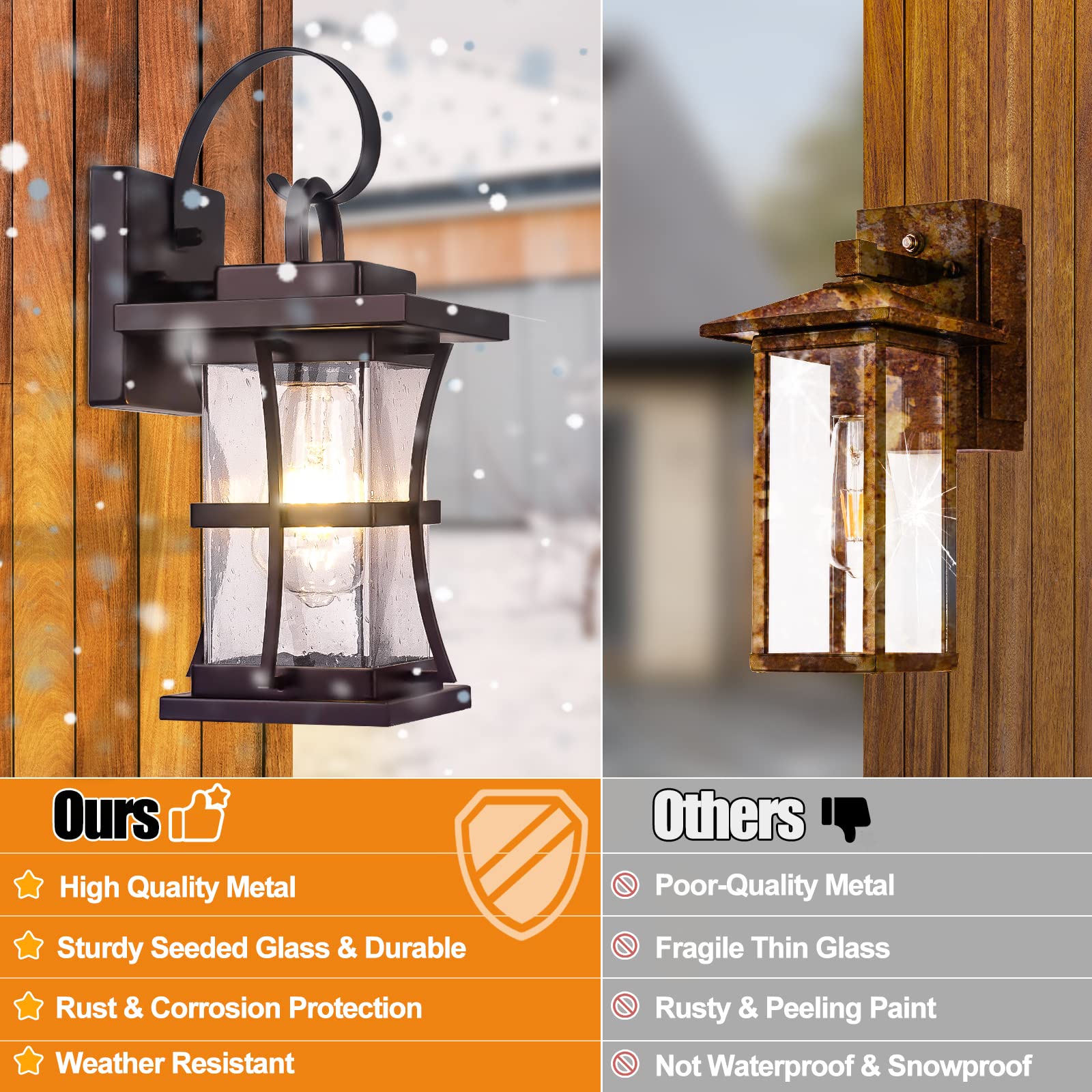 2 Packs Outdoor Wall Light, Oil Rubbed Bronze Exterior Light Fixture Waterproof Porch Sconces Wall Mounted Lighting, Anti-Rust Rustic Wall Sconce For House Garage, Doorway, Front Door Entryway, E26
