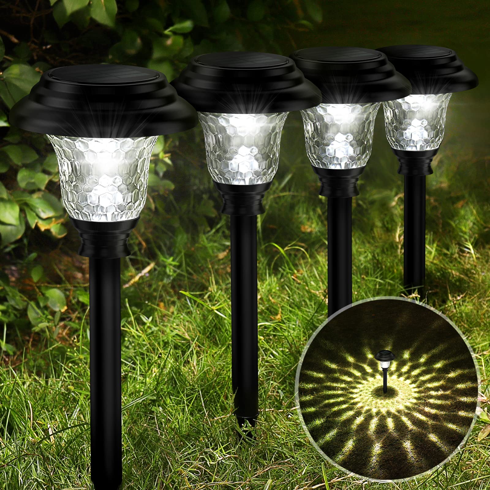 Balhvit Glass Solar Lights Outdoor, 8 Pack Super Bright Solar Pathway Lights, Up To 12 Hrs Long Last Auto On/Off Garden Lights S