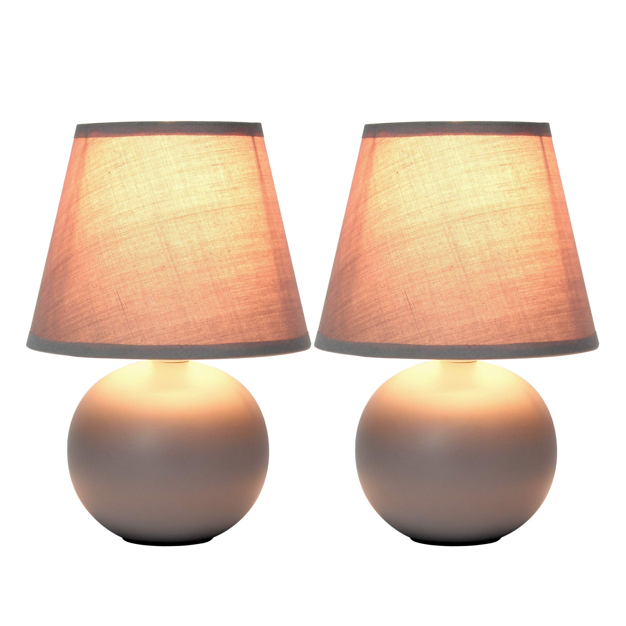 Simple Designs Lt2008-Gry-2Pk Mini Ceramic Globe Table Lamp 2 Pack Set With Matching Fabric Shade, Gray