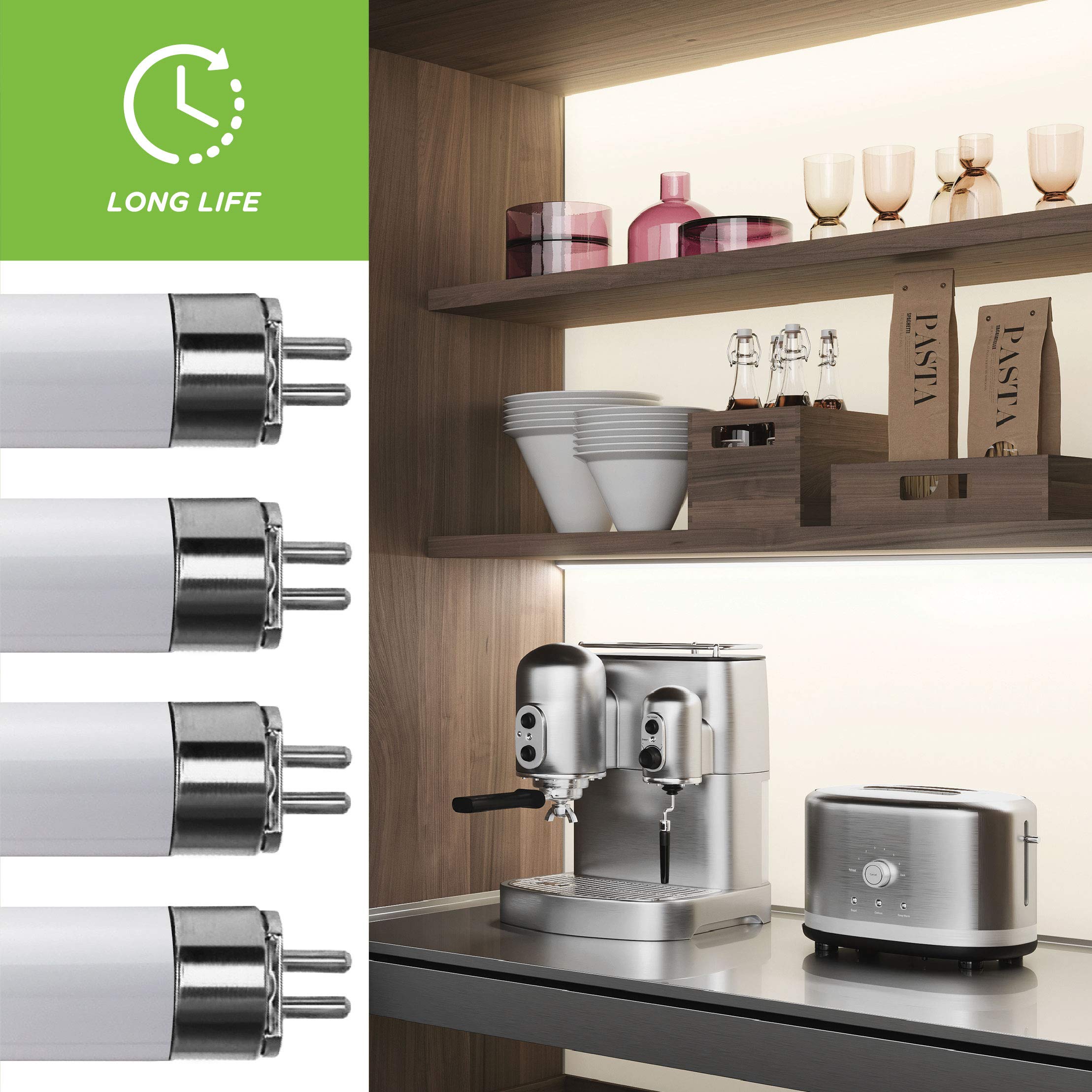 Kor (4 Pack) K22133 - L13T5/41K - Led Tube - 21 Inches Long - 8 Watt (13W Equivalent) - T5 - Mini 2-Pin (G5) - Non-Dimmable - 41