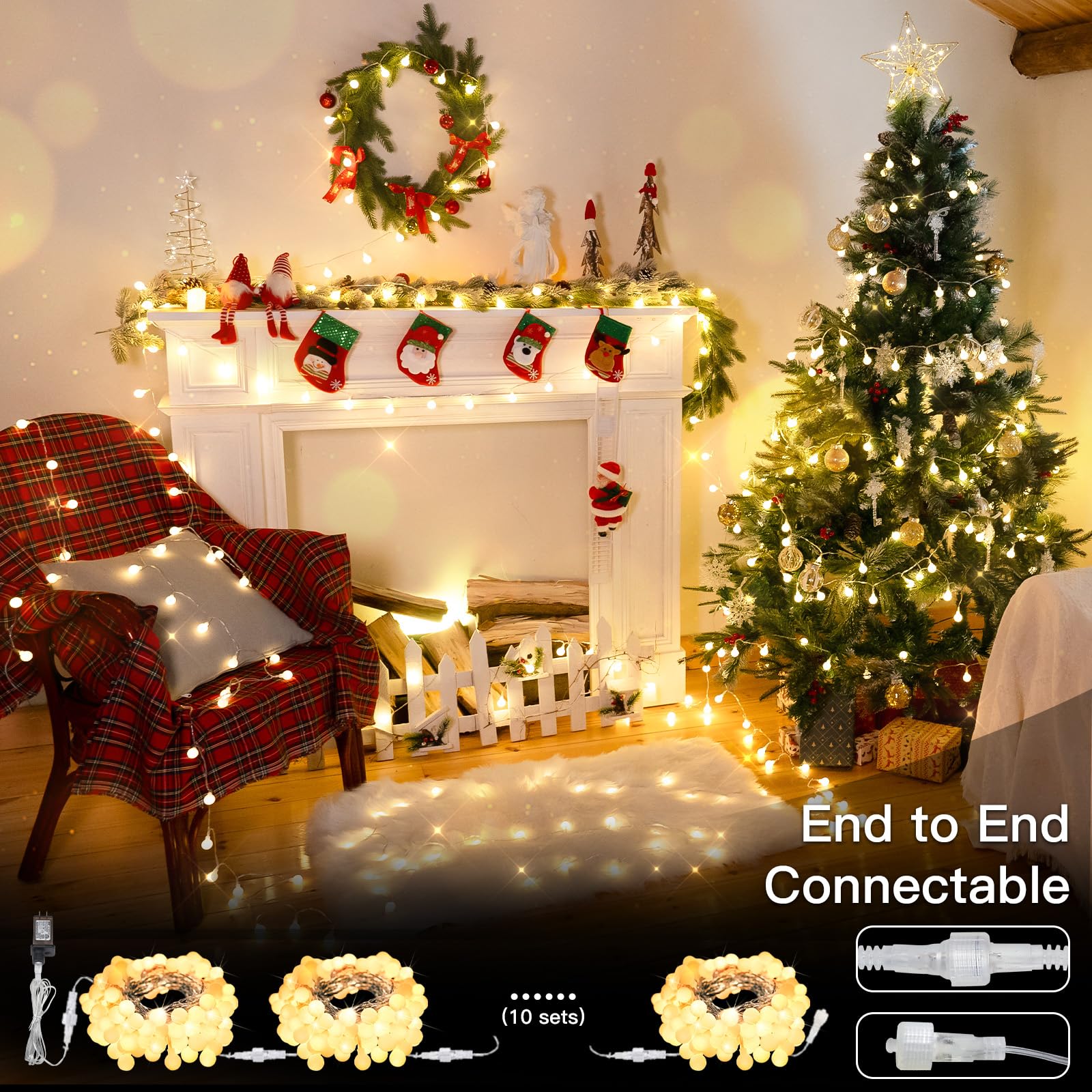 suddus String Lights, 33ft 100 LED Connectable Globe Lights, Warm White, Indoor/Outdoor, Model BE-bd758f98c0