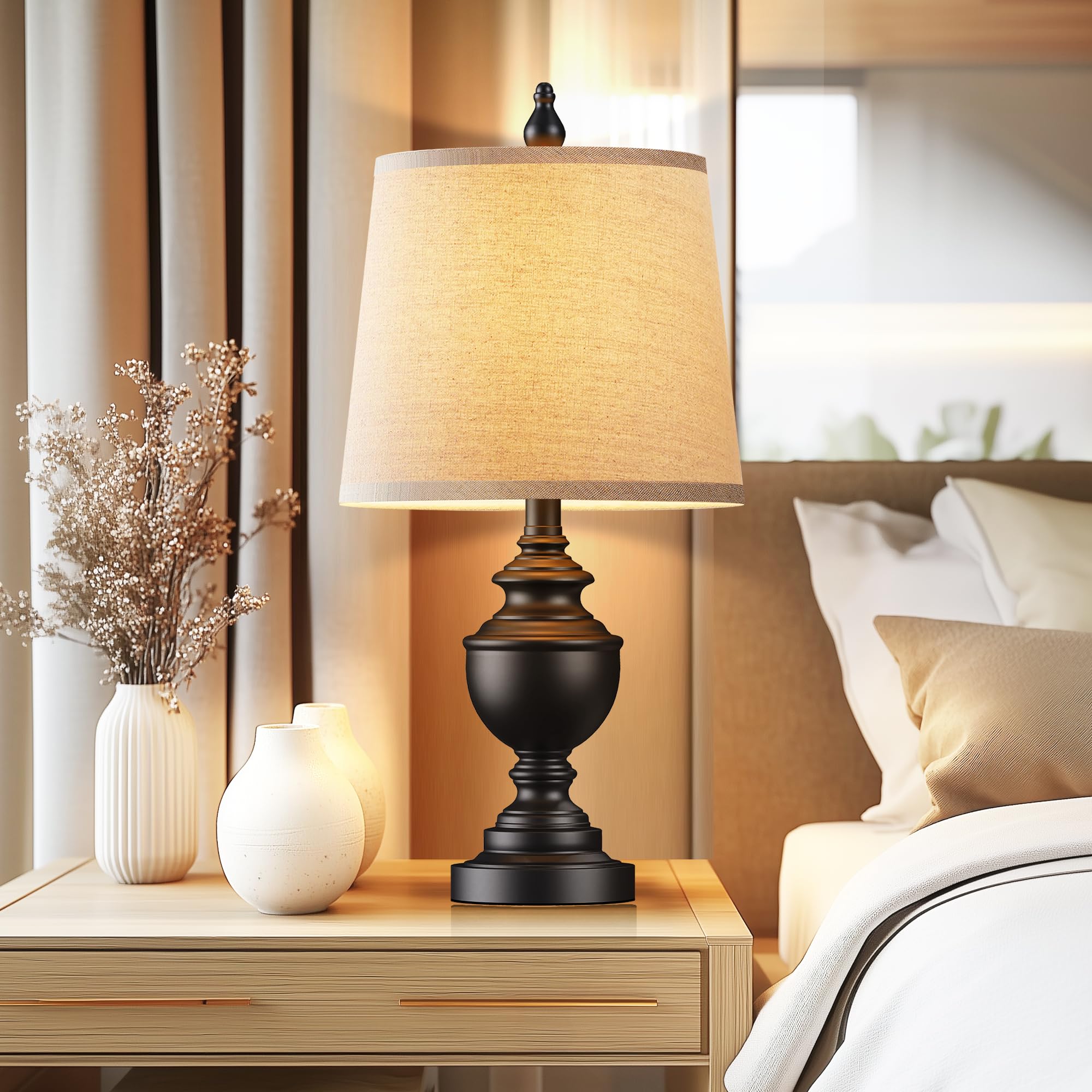 Partphoner Retro Table Lamps Set Of 2, Bedside Lamp For Bedroom Rustic Farmhouse Table Lamps For Living Room, Vintage Nightstand