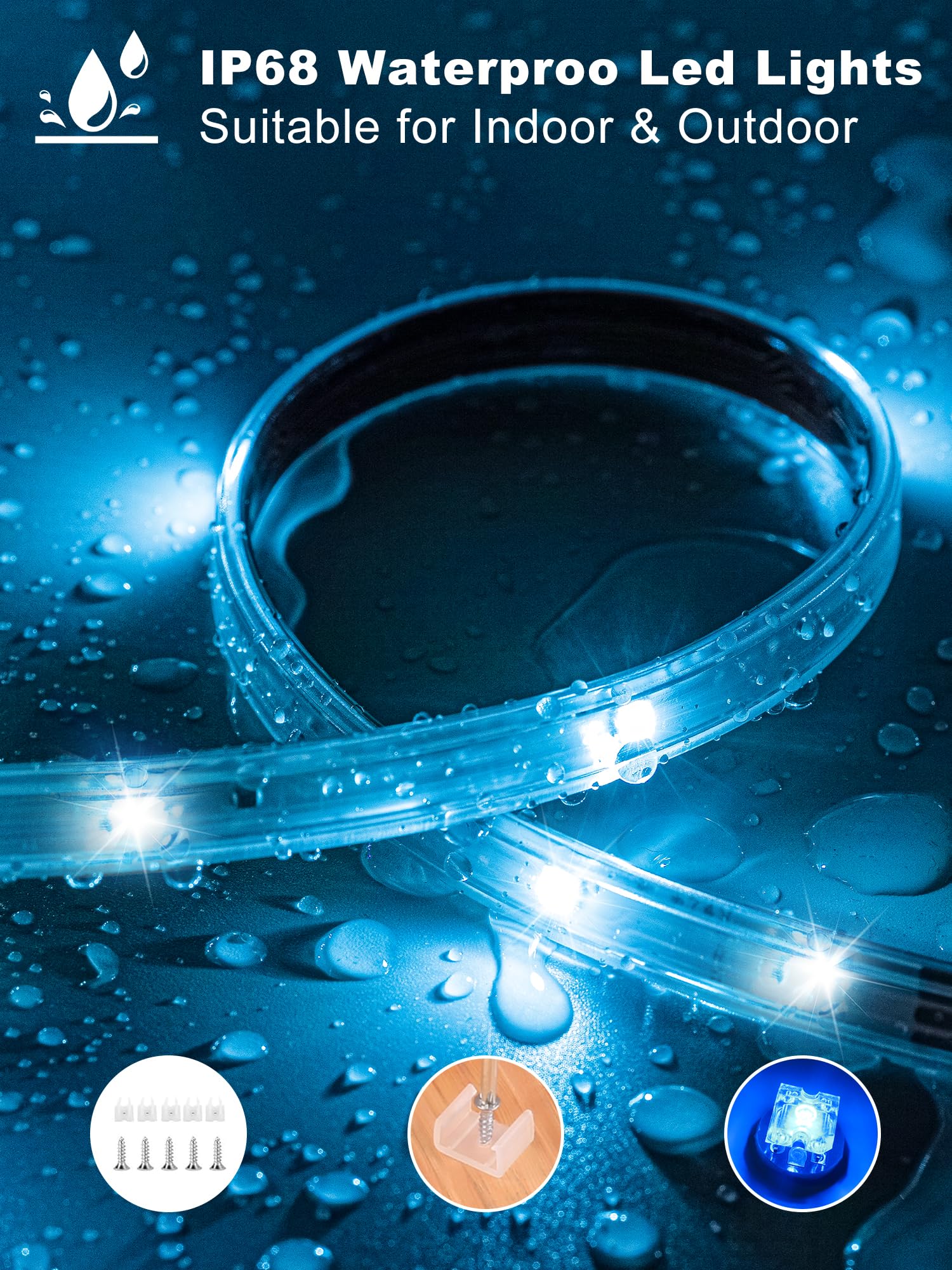 Ledagic 300ft Waterproof LED Strip Lights with Remote & App Control, RGB Music Sync, Plastic, White, Model: Led-rgbwp003-4