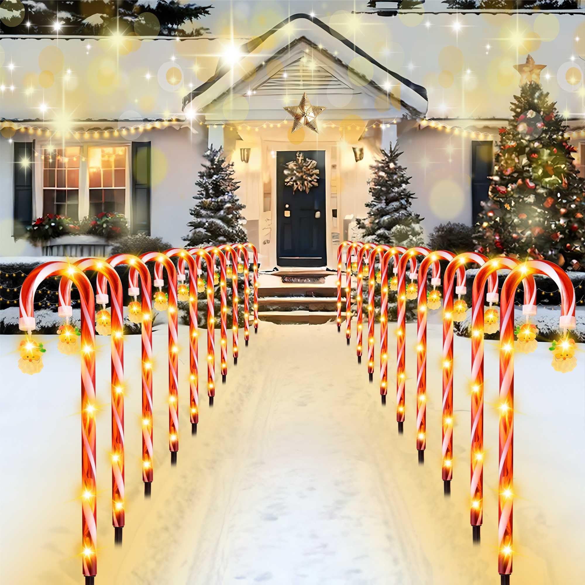 VCOKEN Christmas Candy Cane Pathway Lights - 12 Pack 22'' LED Christmas Candy Cane Lights, Light Up Candy Canes for Outdoor Walk