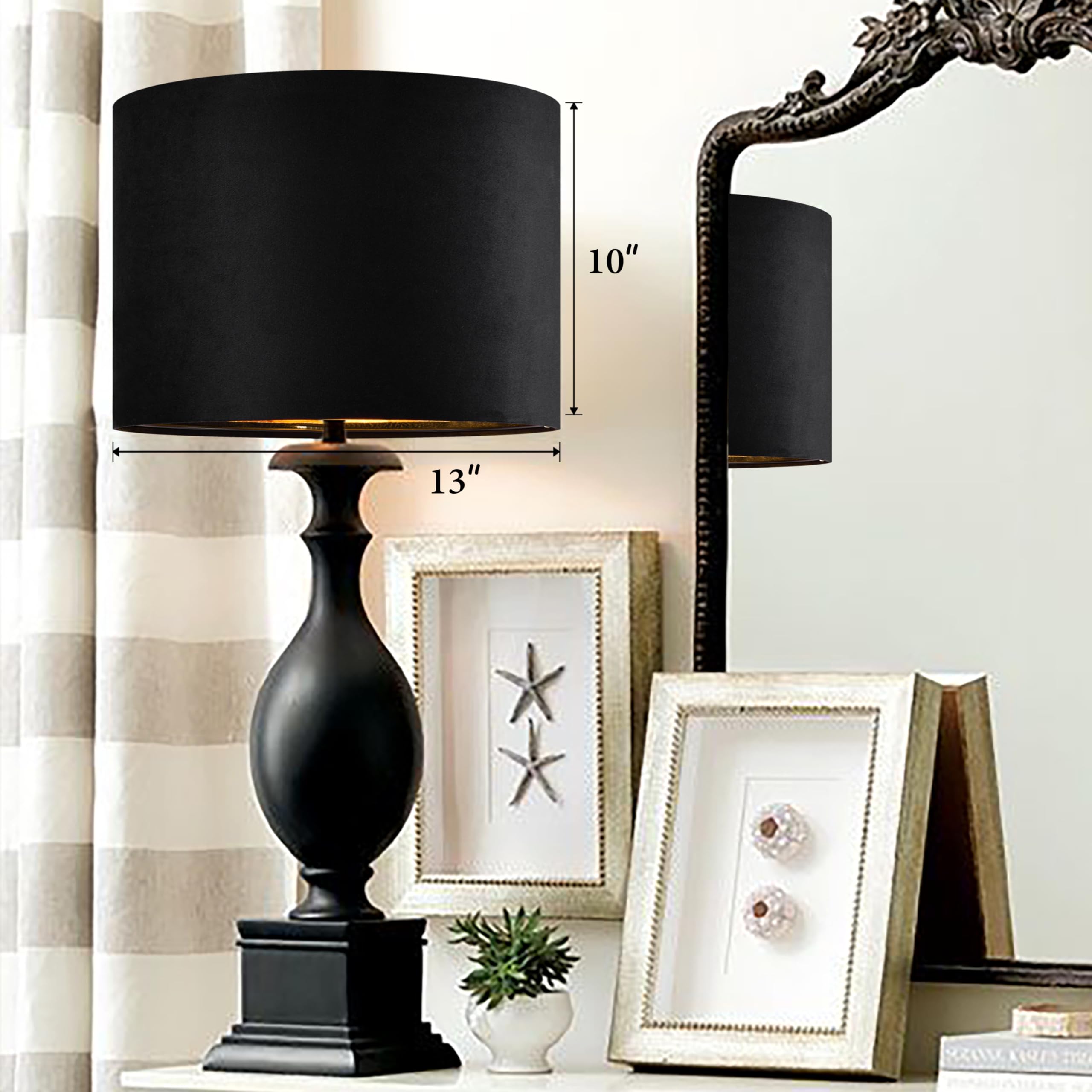 Go&So Black Velvet Lamp Shades - 13 Top X 13 Bottom X 10 High(Spider) Medium Drum Lampshades - Traditional Fabric Lamp Shade For