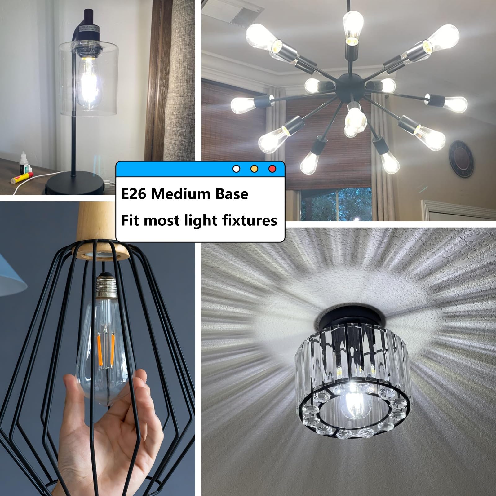 Jensense Edison LED Bulbs E26 7W 60W Equivalent Dimmable 5000K Daylight White Glass 4 Pack