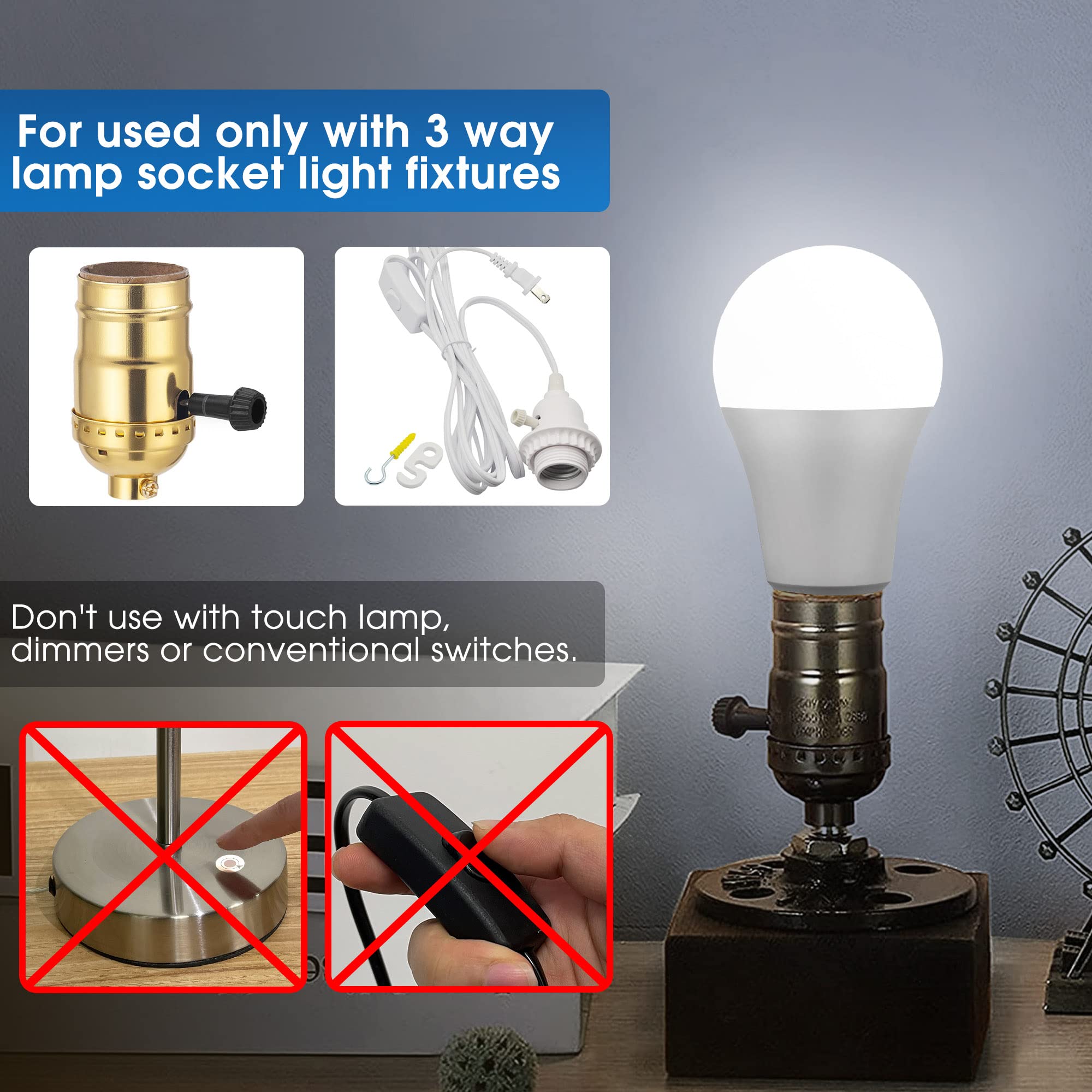 Briignite 3 Way Led Light Bulbs, 3-Ways Light Bulb 50 100 150W Equivalent Daylight 5000K A19 E26 Base, Three Way Light Bulbs Ind