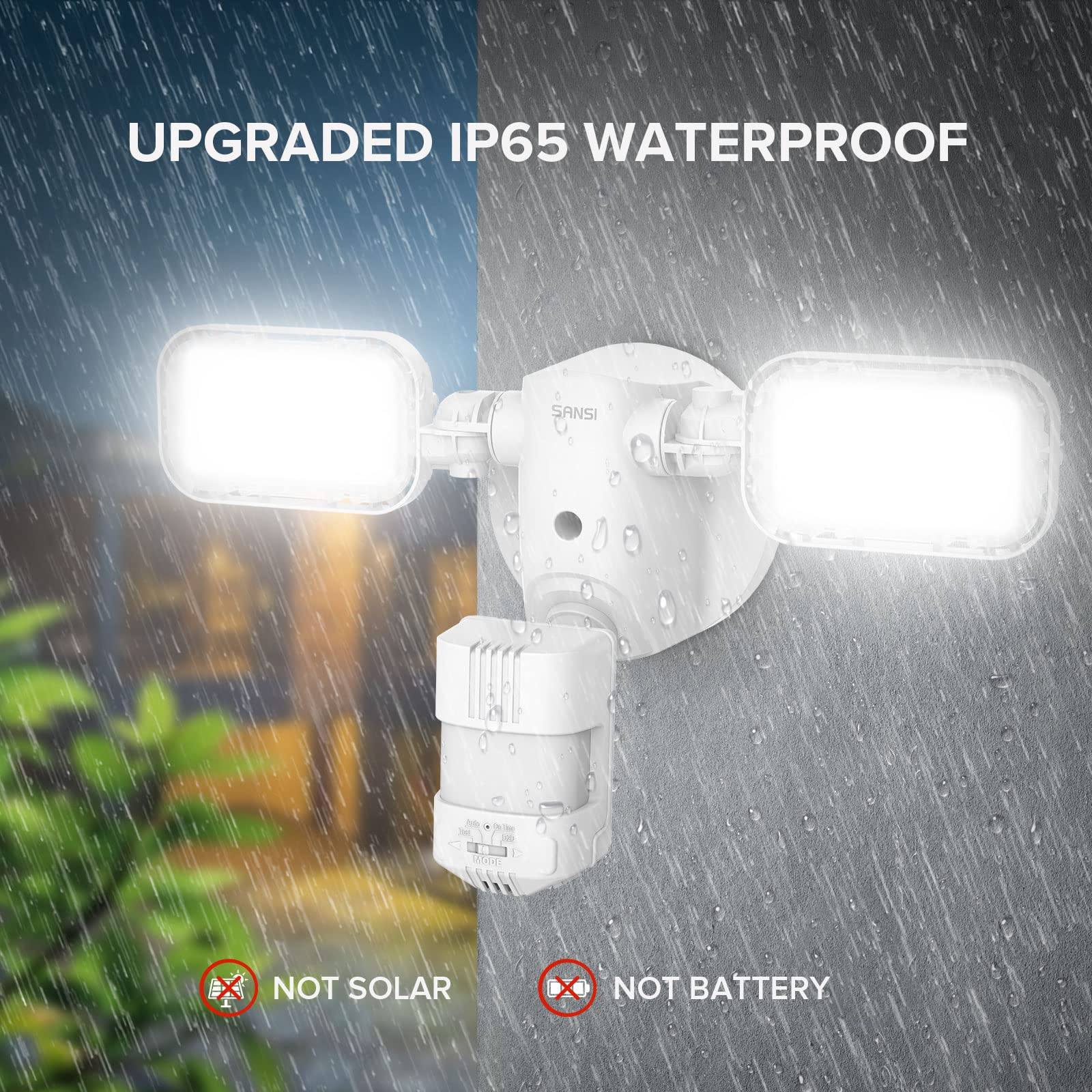 SANSI LED Outdoor Flood Light 90W 10,000LM IP65 5000K Dusk to Dawn Security Light, White, Model C2440-MW-90W