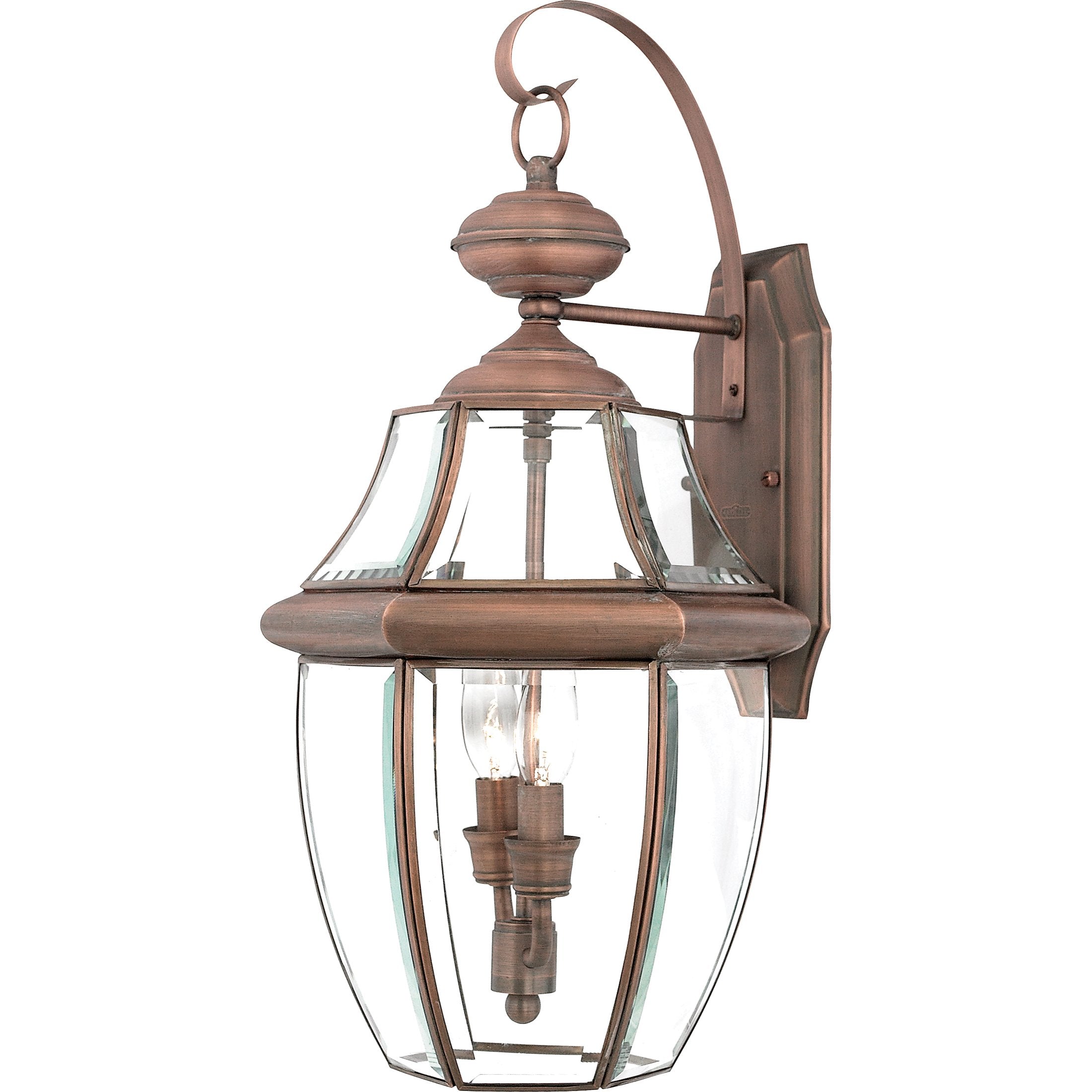 Quoizel Newbury 20 Outdoor Wall Lantern, 2-Light Aged Copper with Clear Beveled Glass, E12 Base, French Country Style