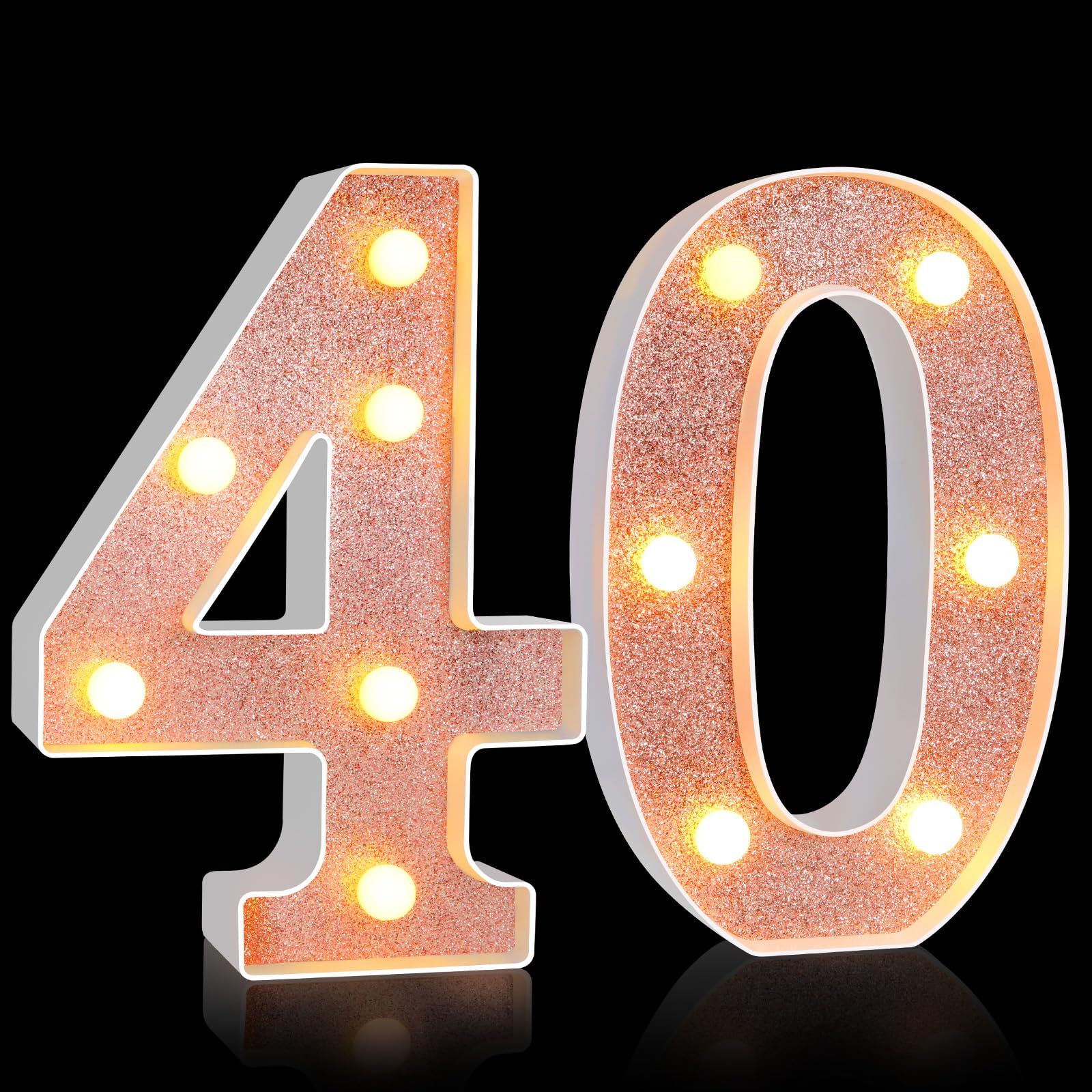 Treela 8.7 Birthday Decorative Led Light Up Numbers  Glitter Marquee Number Sign For Night Birthday Party Decorations Anniversary Bar Led Sign Backdrop Wall Table Centerpieces(40Th Rose Gold)