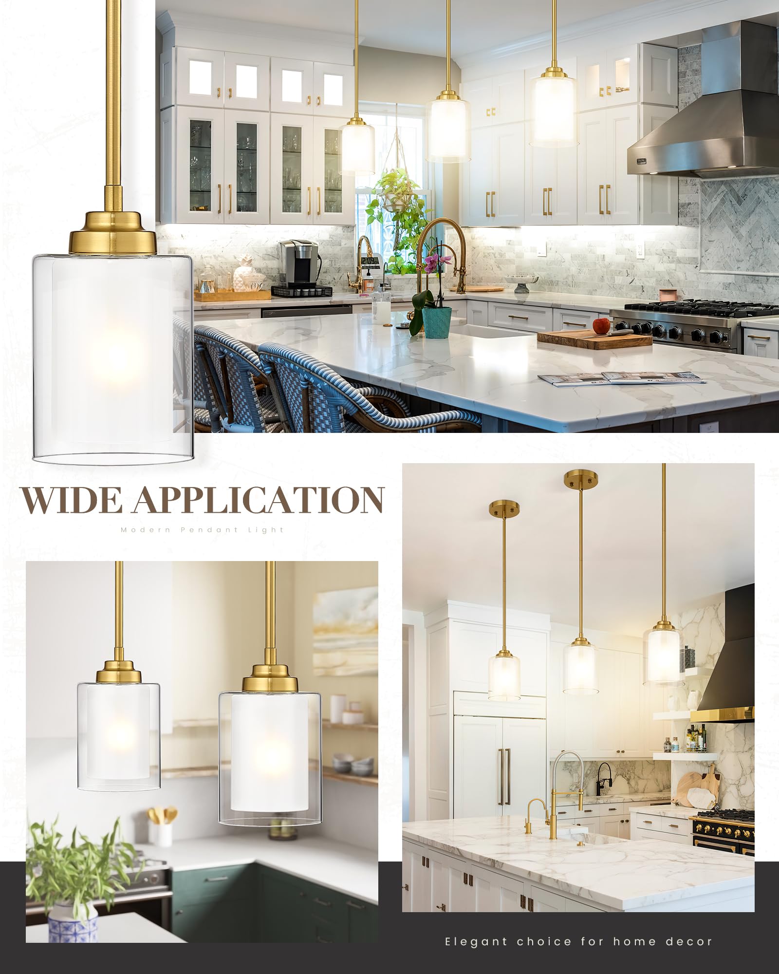 TENGXIN Modern Pendant Light Fixture, Brushed Gold, 1 Pack, TXPLBG02 - Ideal for Kitchen Island, Dining Room, Bar, Office