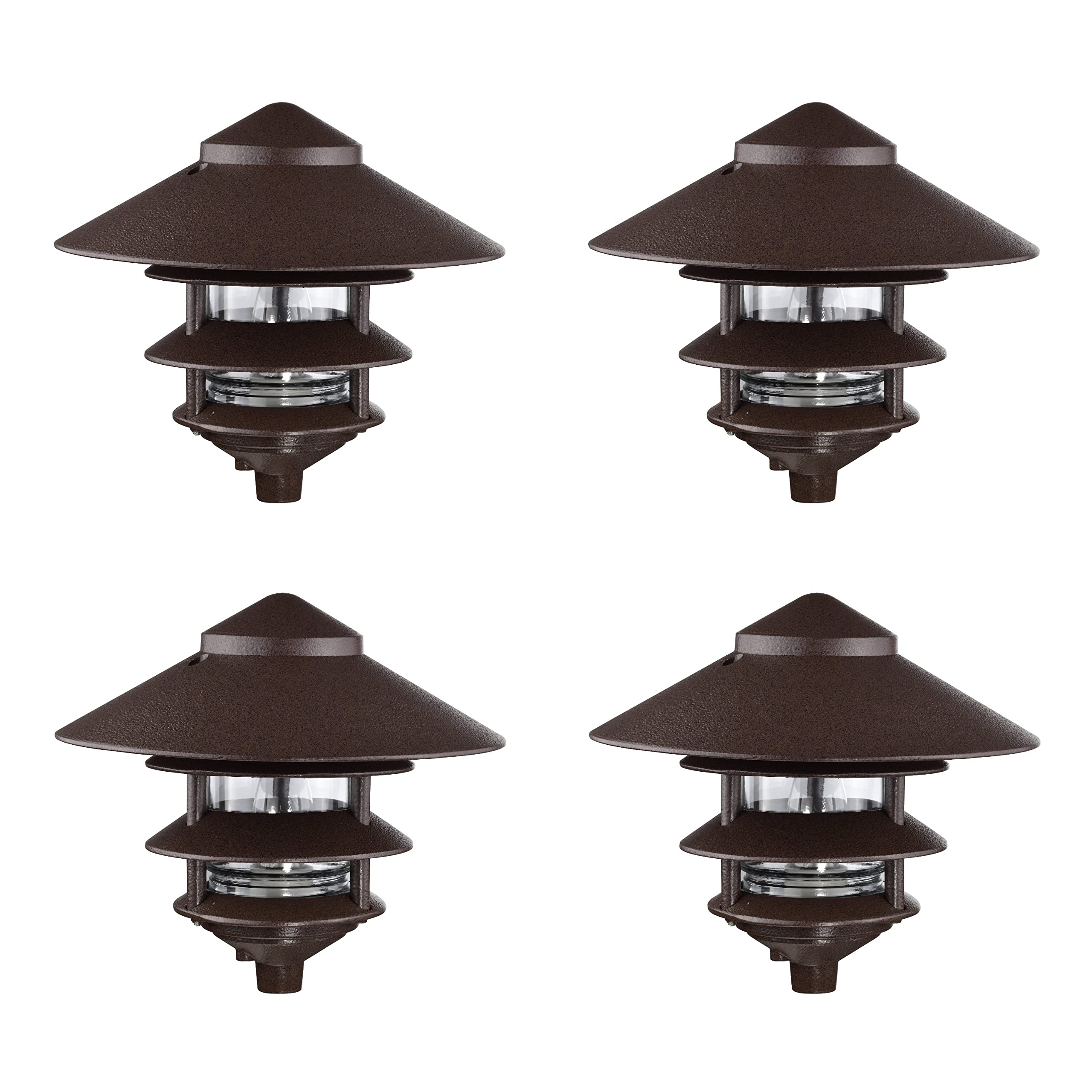 Nuvo SF76/637/04 Outdoor Pagoda Landscape Pathway Light, 3 Tier - Large Hood, Old Bronze (4 Pack)