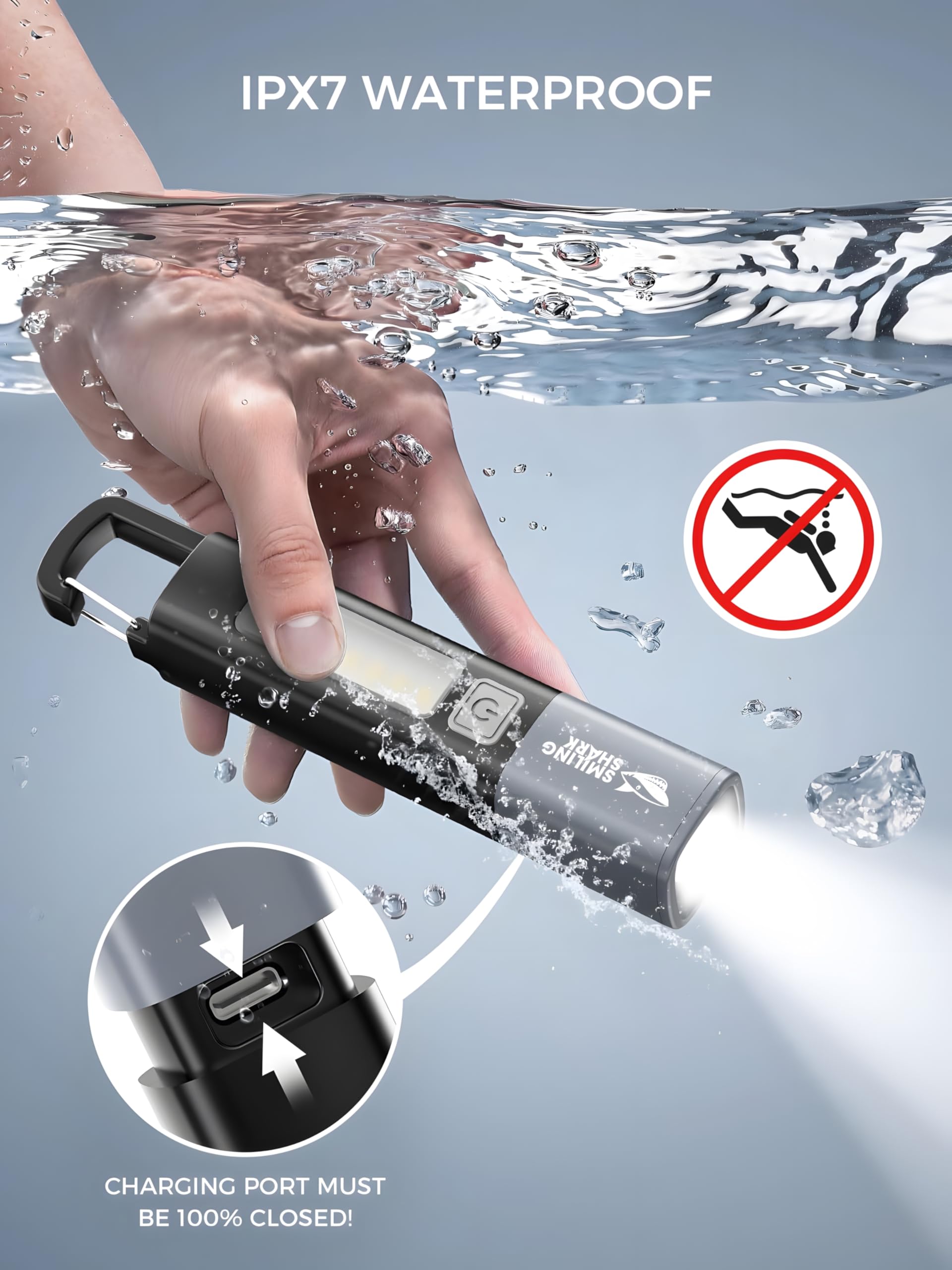 DuBom Portable Torch LED Work Light, 1200mAh, Zoomable, Waterproof, Mini-Rechargeable, Black, Model DuBom S-Shark 001